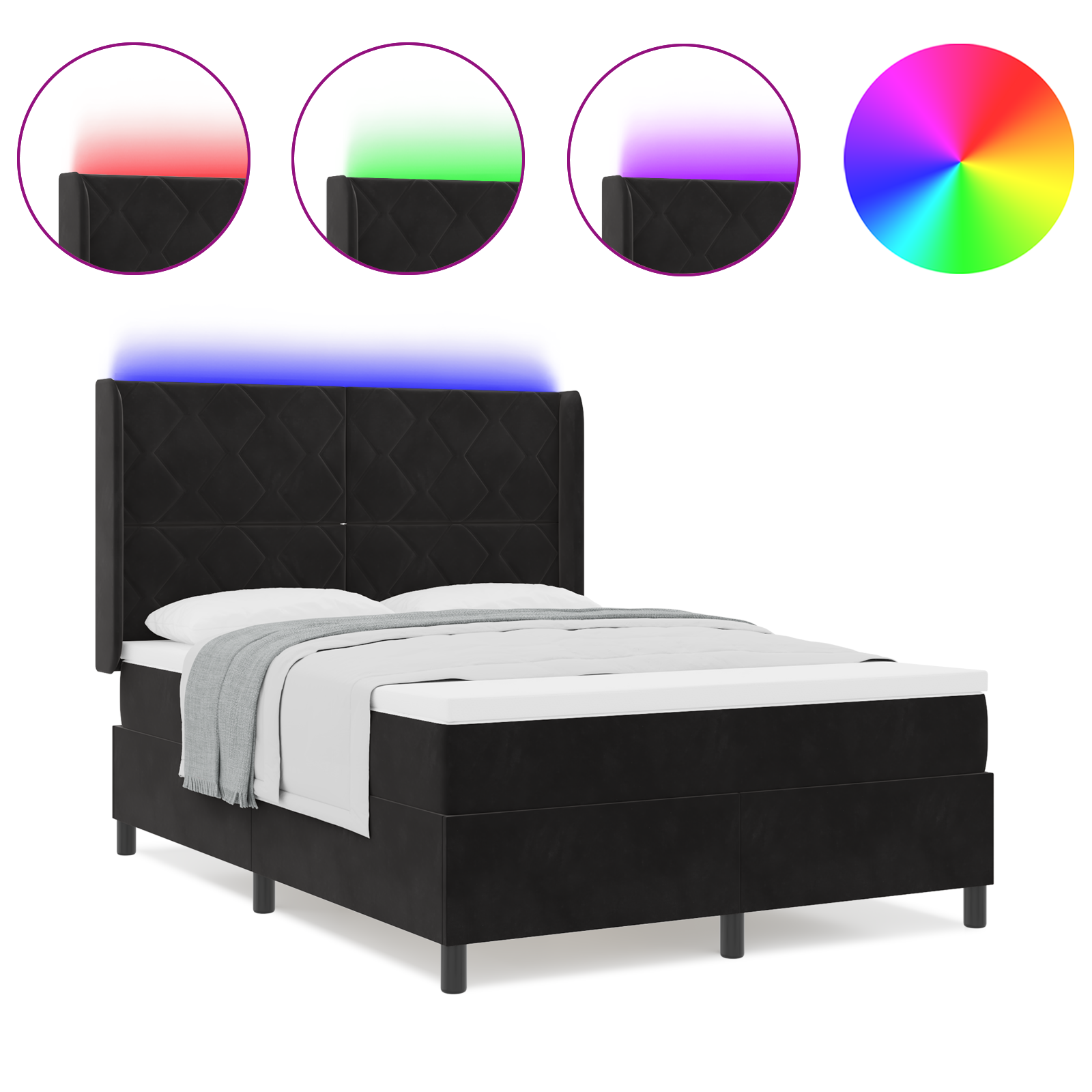vidaXL Pat cu boxă spring LED și saltea Negru 140 x 200 cm Catifea