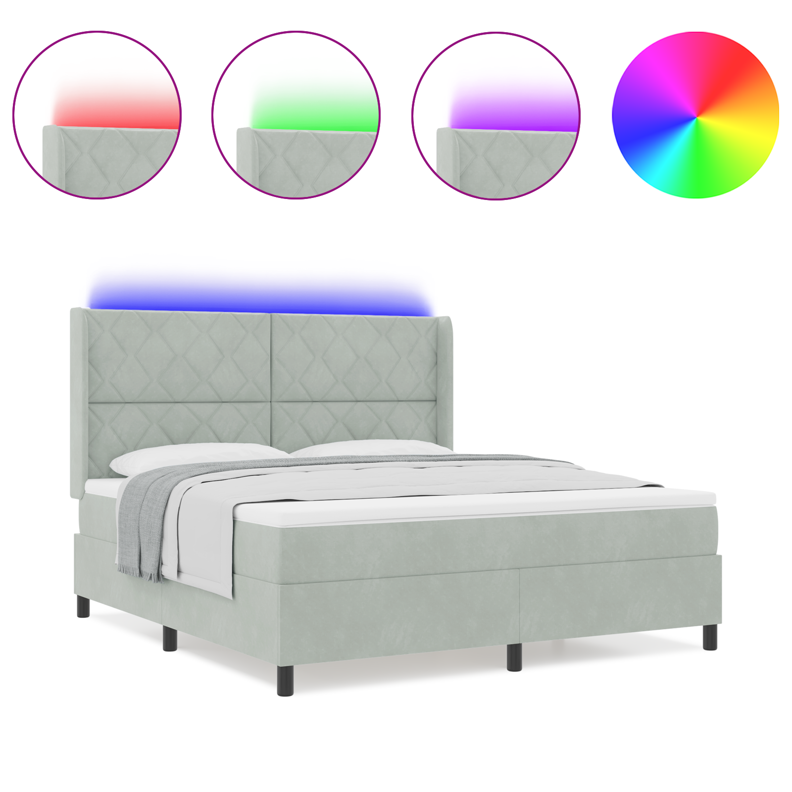 vidaXL Pat cu boxă spring LED și saltea Gri deschis 180 x 200 cm