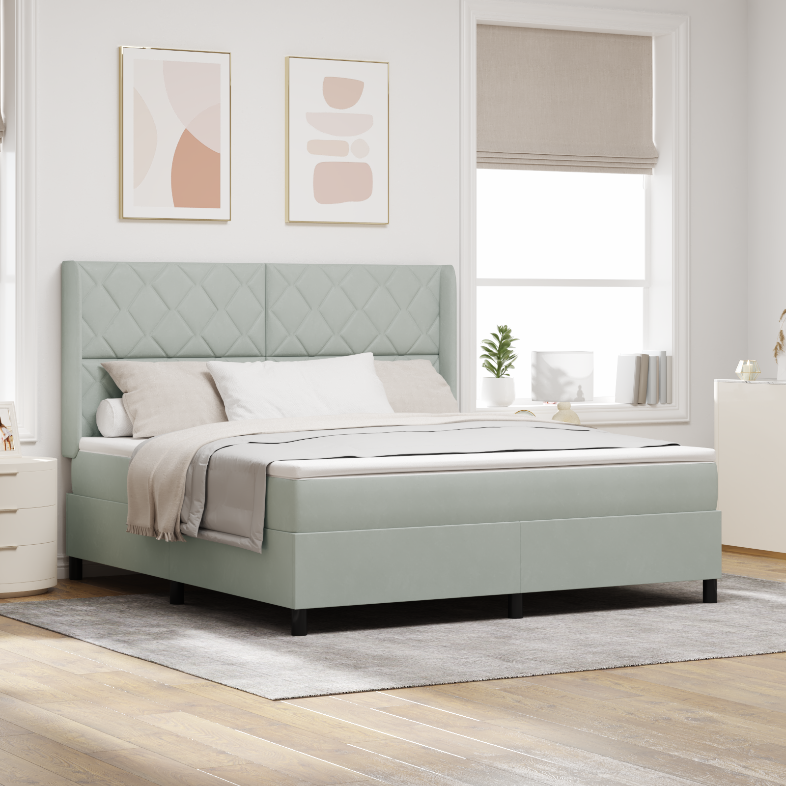 vidaXL Pat cu boxă spring LED și saltea Gri deschis 180 x 200 cm