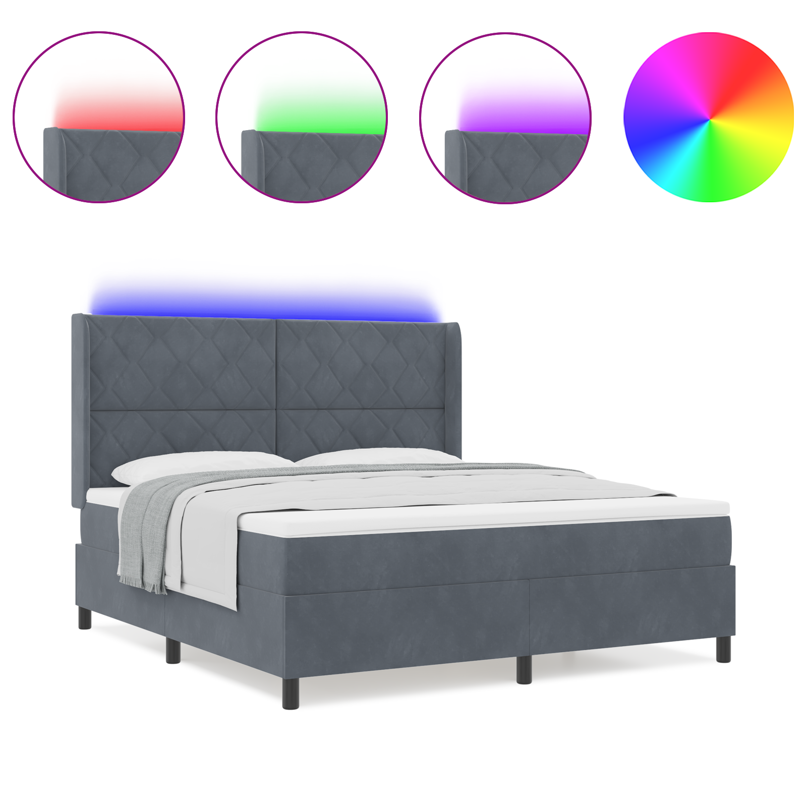 vidaXL Pat cu boxă spring LED și saltea Manual Gri închis 180 x 200 cm