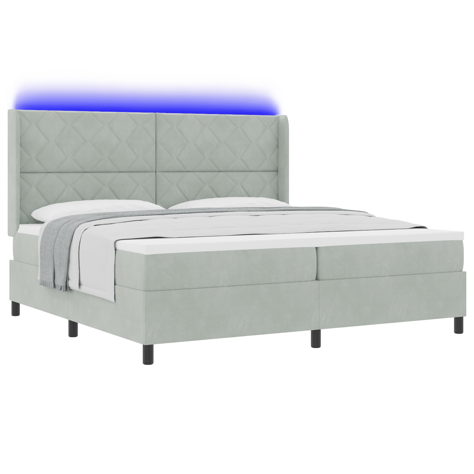 vidaXL Pat cu boxă spring LED și saltea Gri deschis 200 x 200 cm vidaXL Pat cu boxă spring LED și saltea Gri deschis 200 x 200 cm