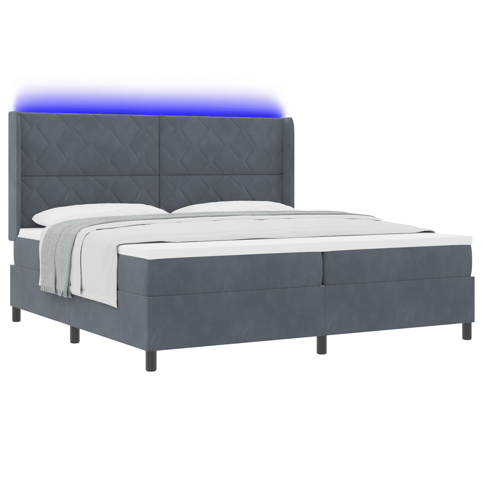 vidaXL Pat cu boxă spring LED și saltea Manual Gri închis 200 x 200 cm