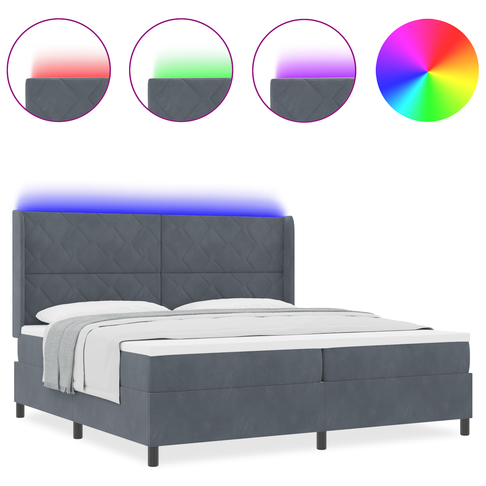 vidaXL Pat cu boxă spring LED și saltea Manual Gri închis 200 x 200 cm