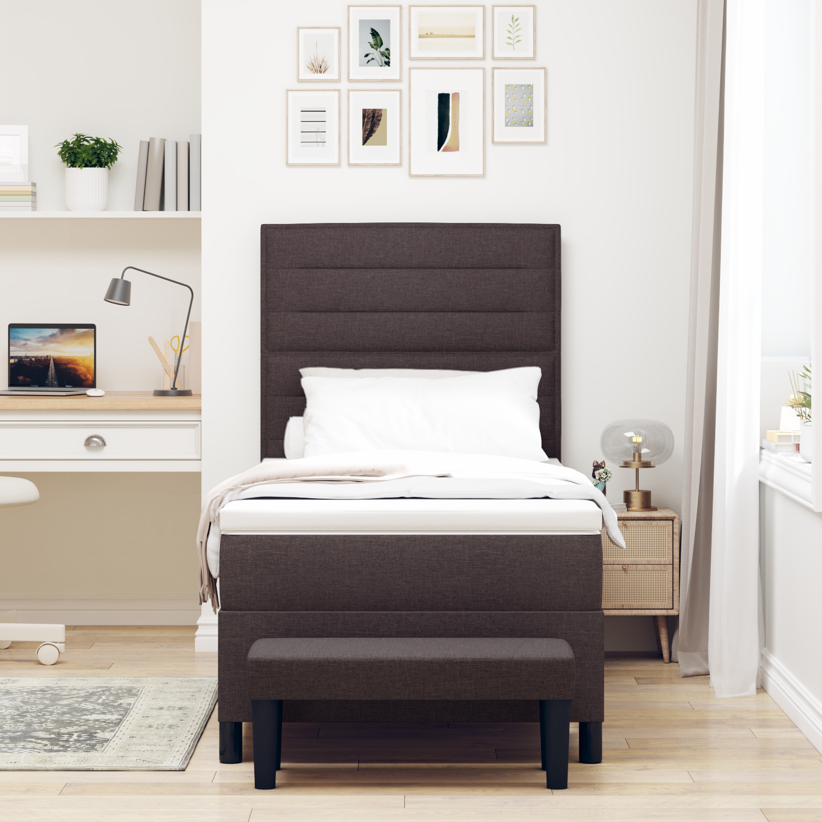 vidaXL Pat cu arcuri cu saltea Maro închis 90 x 190 cm țesătură vidaXL Pat cu arcuri cu saltea Maro închis 90 x 190 cm țesătură