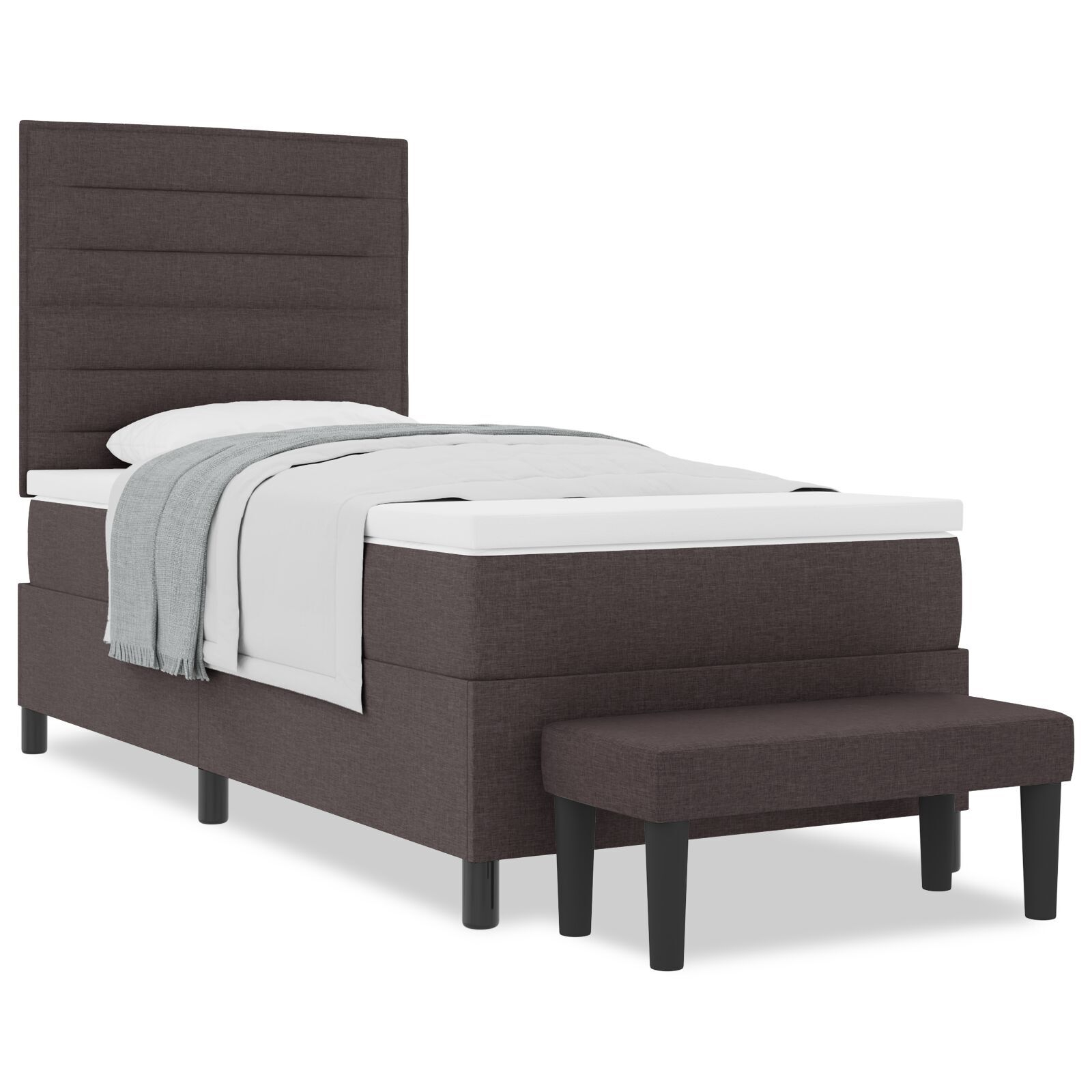 vidaXL Pat cu arcuri cu saltea Maro închis 90 x 200 cm țesătură vidaXL Pat cu arcuri cu saltea Maro închis 90 x 200 cm țesătură