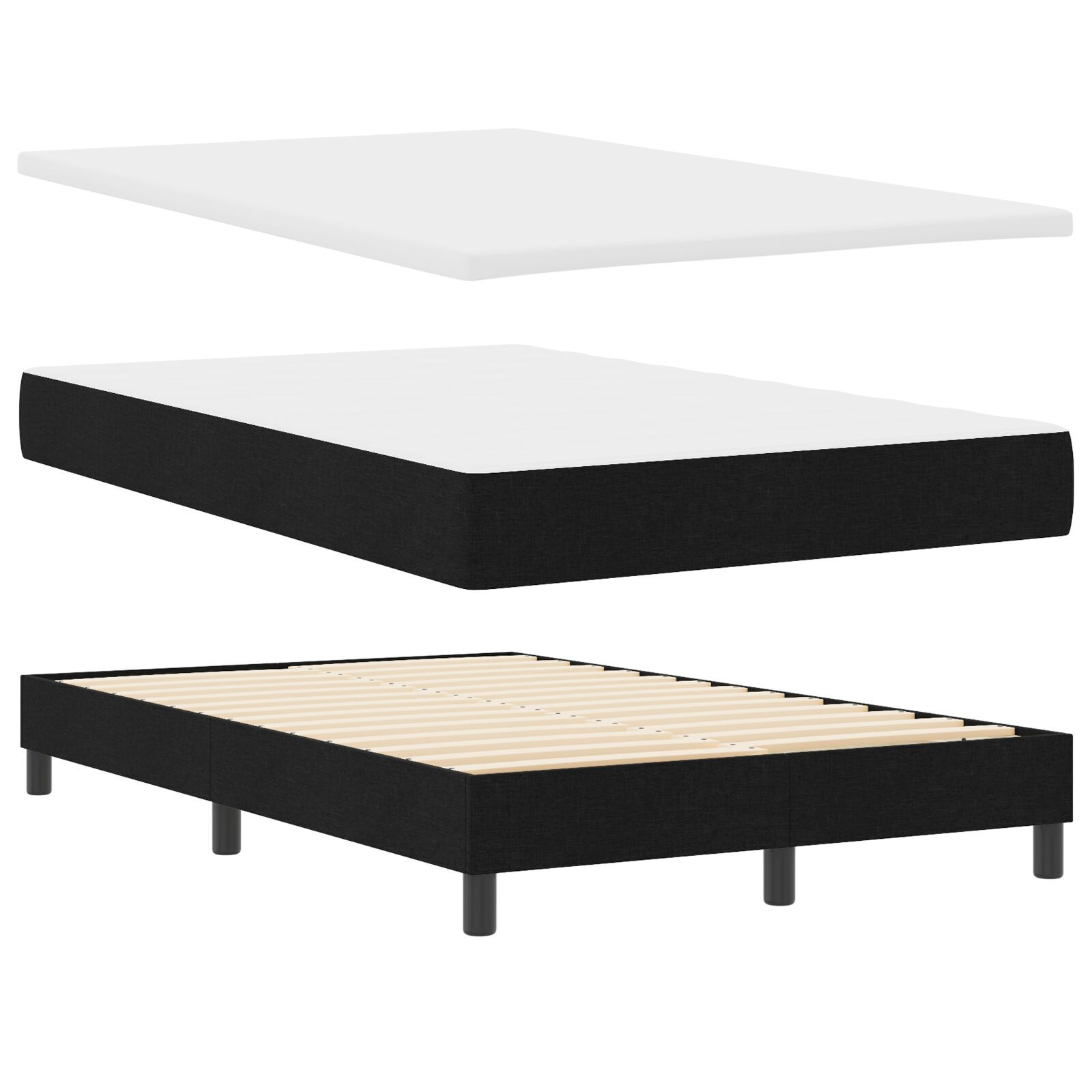 vidaXL Pat cu arcuri cu saltea Negru 120 x 190 cm țesătură vidaXL Pat cu arcuri cu saltea Negru 120 x 190 cm țesătură