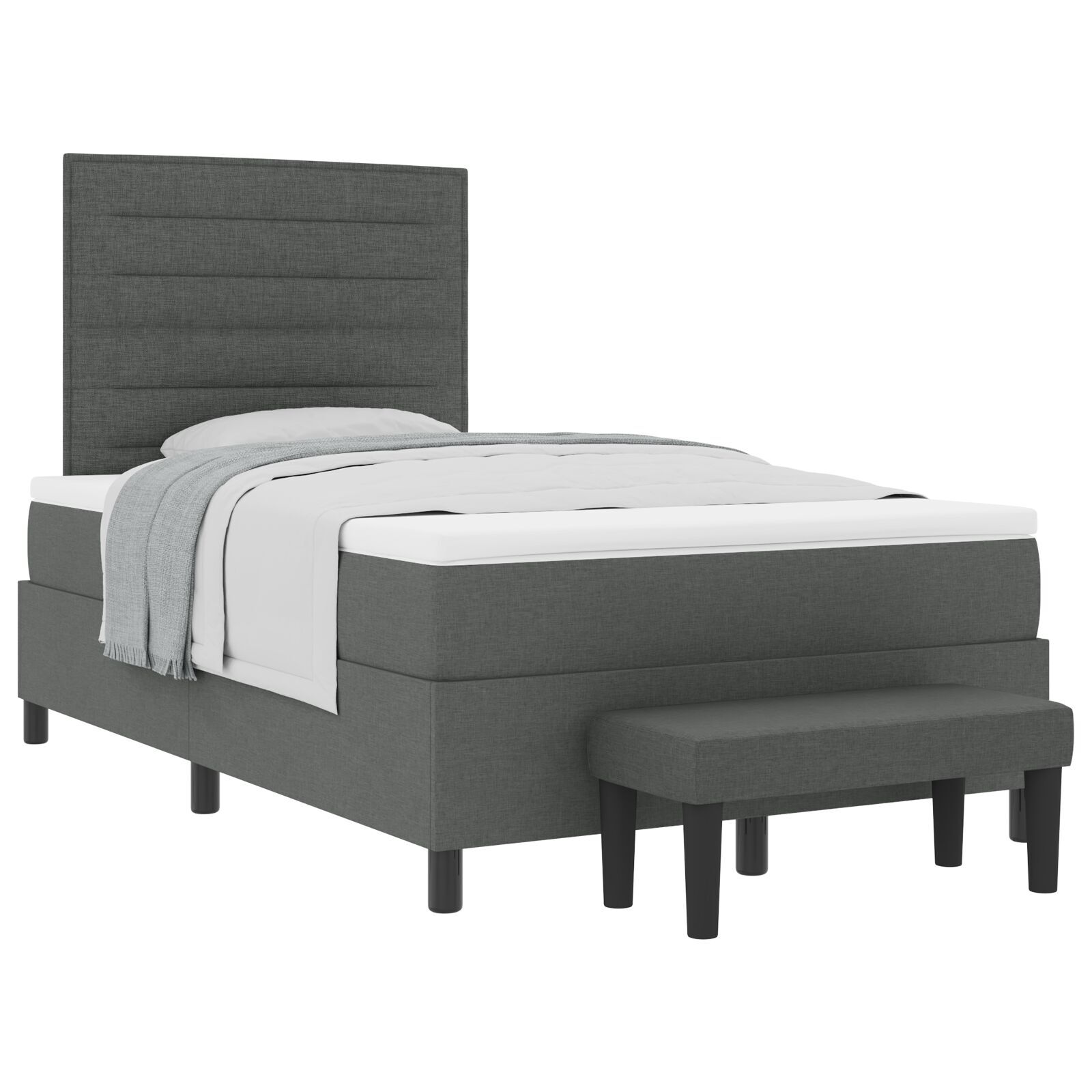 vidaXL Pat cu arcuri cu saltea Gri închis 120 x 200 cm țesătură vidaXL Pat cu arcuri cu saltea Gri închis 120 x 200 cm țesătură