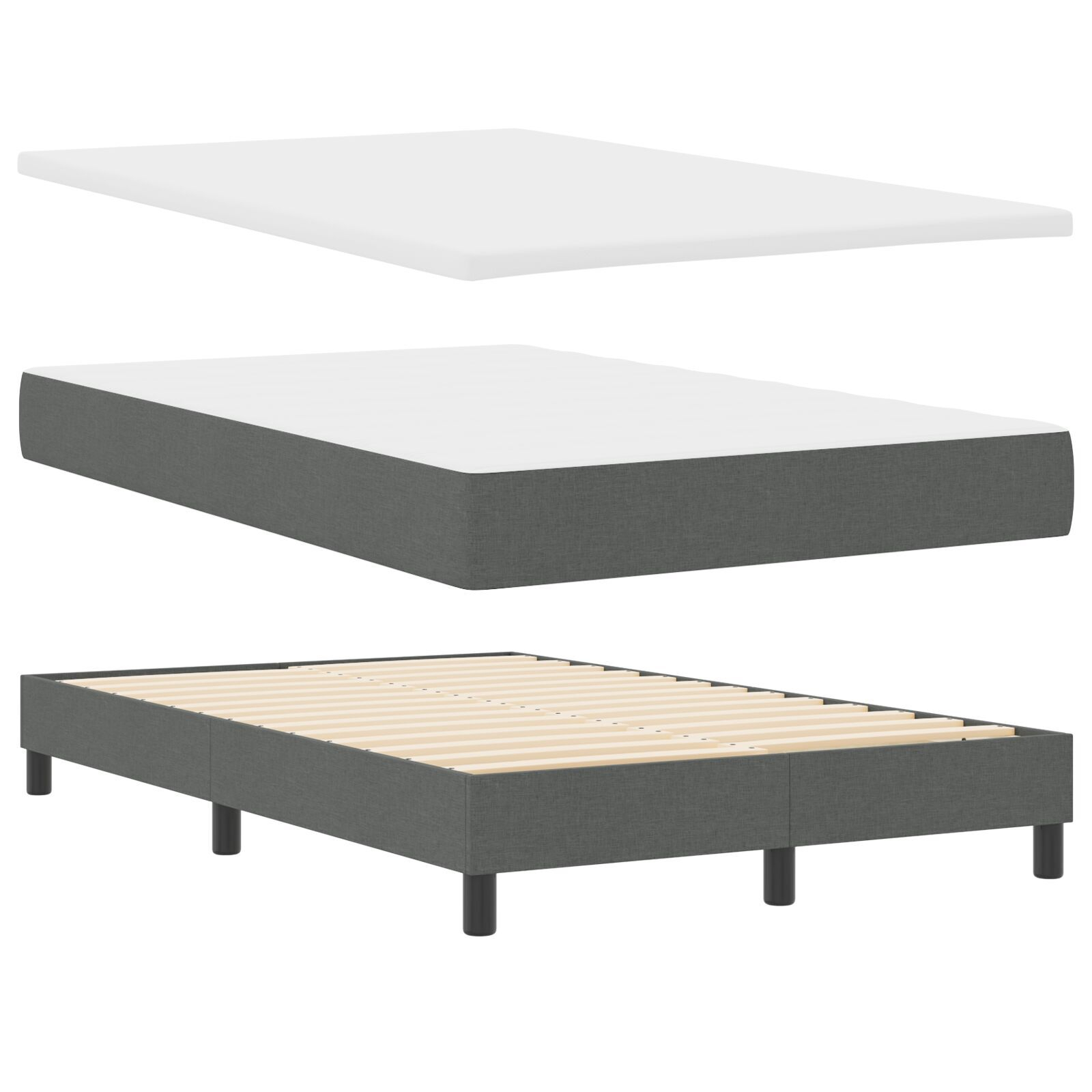 vidaXL Pat cu arcuri cu saltea Gri închis 120 x 200 cm țesătură vidaXL Pat cu arcuri cu saltea Gri închis 120 x 200 cm țesătură