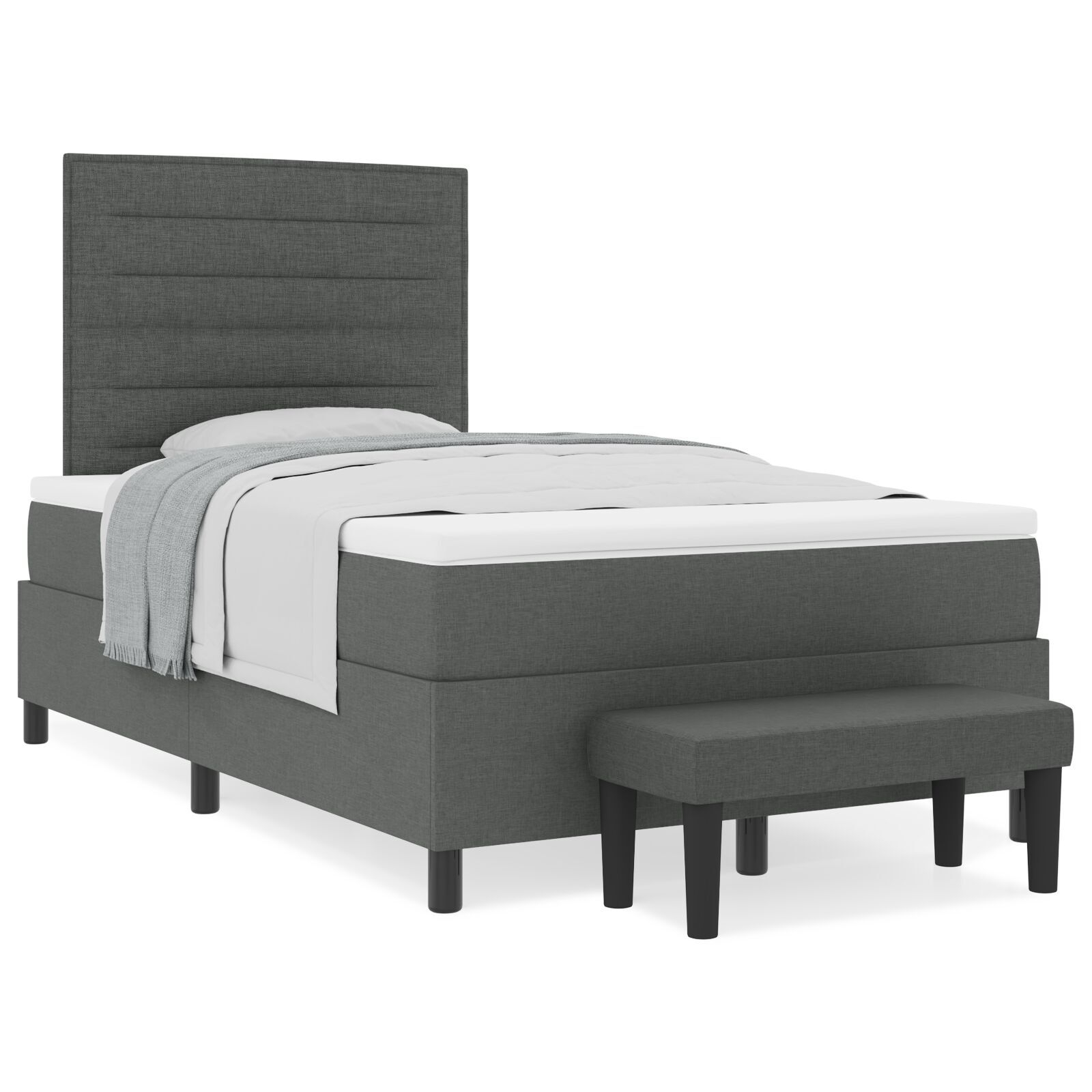 vidaXL Pat cu arcuri cu saltea Gri închis 120 x 200 cm țesătură vidaXL Pat cu arcuri cu saltea Gri închis 120 x 200 cm țesătură