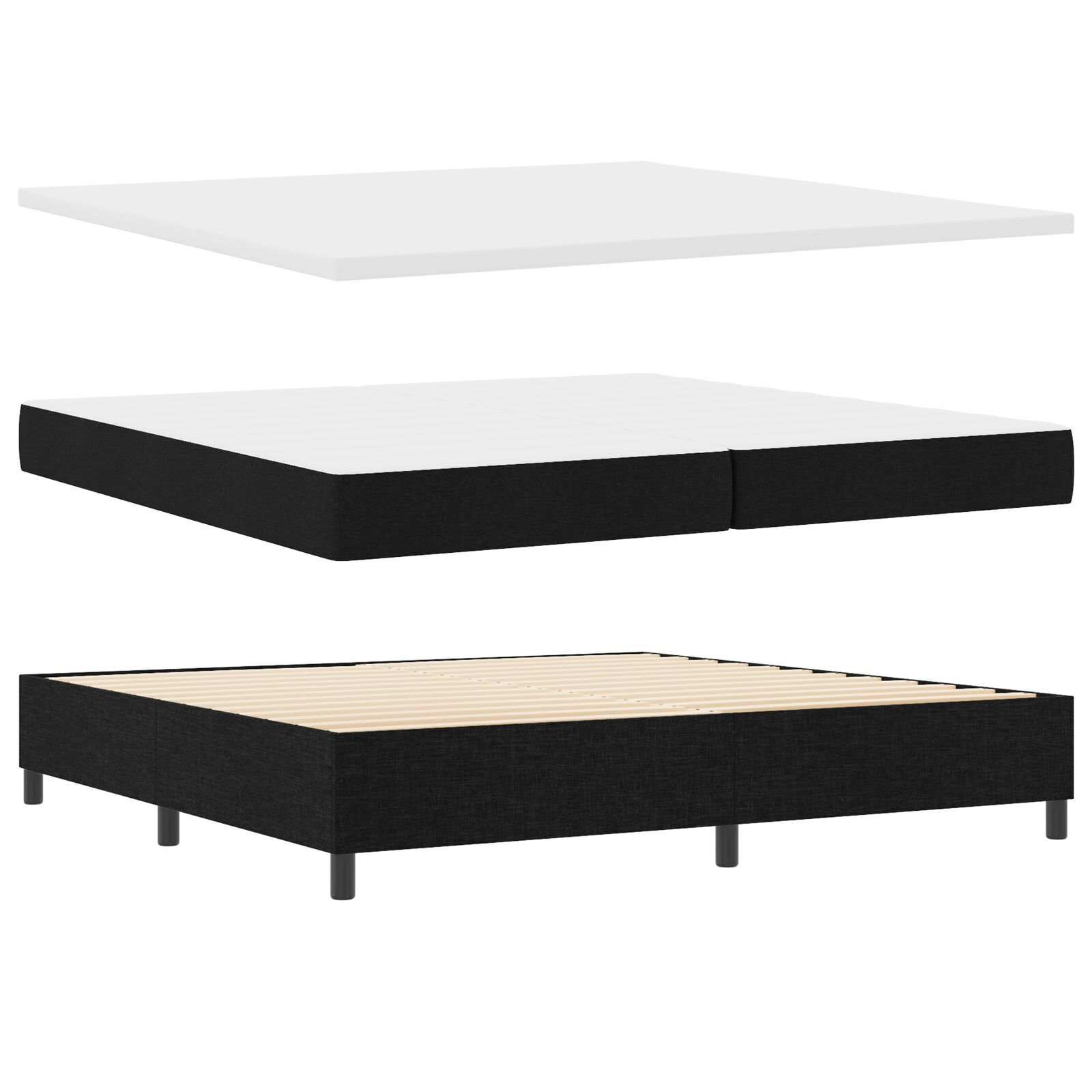 vidaXL Pat cu arcuri cu saltea Negru 200 x 200 cm țesătură vidaXL Pat cu arcuri cu saltea Negru 200 x 200 cm țesătură