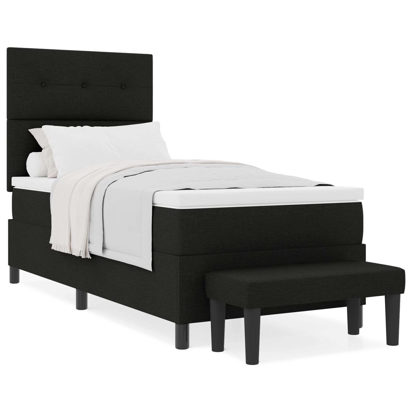 vidaXL Pat cu arcuri cu saltea Negru 100 x 200 cm țesătură vidaXL Pat cu arcuri cu saltea Negru 100 x 200 cm țesătură