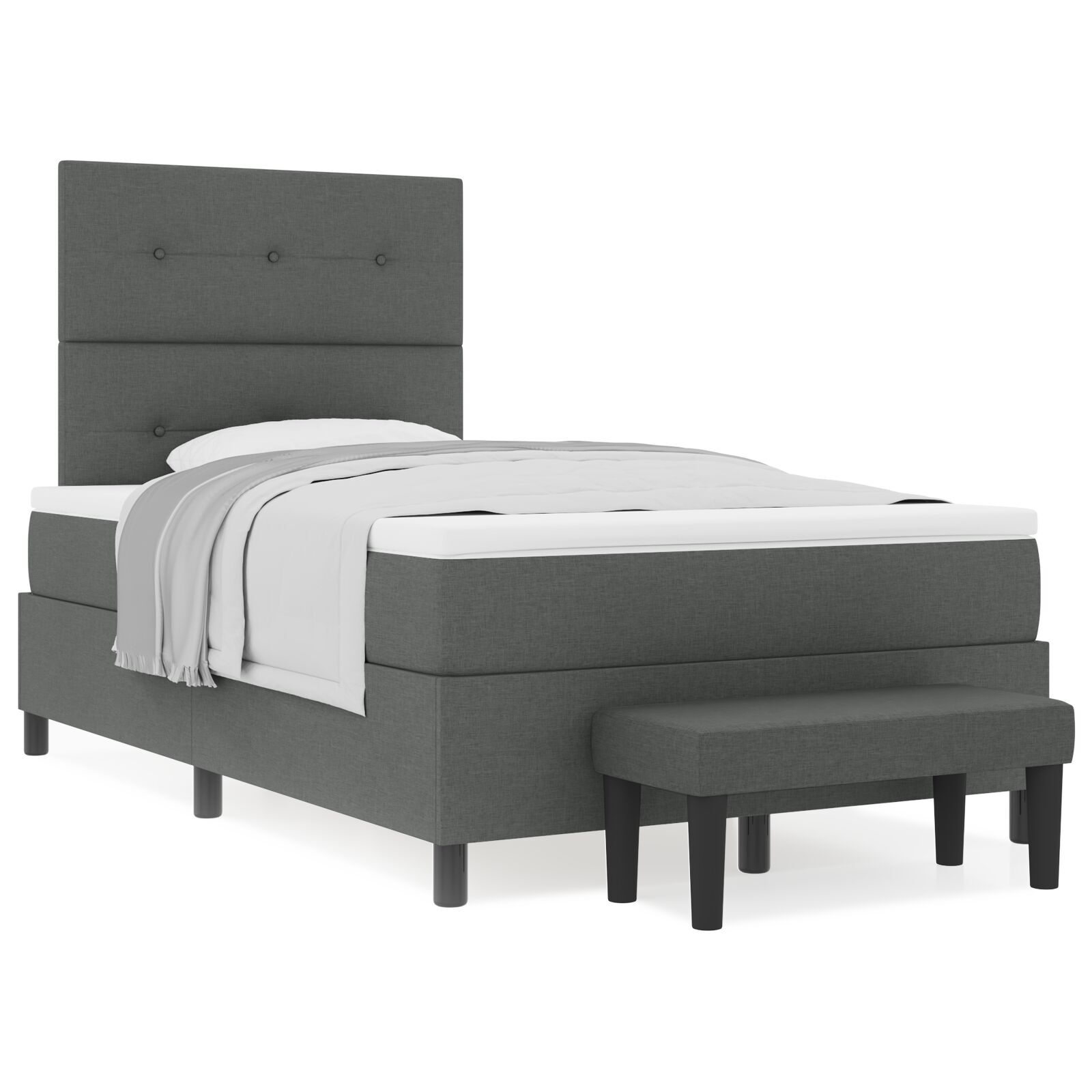 vidaXL Pat cu arcuri cu saltea Gri închis 120 x 190 cm țesătură vidaXL Pat cu arcuri cu saltea Gri închis 120 x 190 cm țesătură