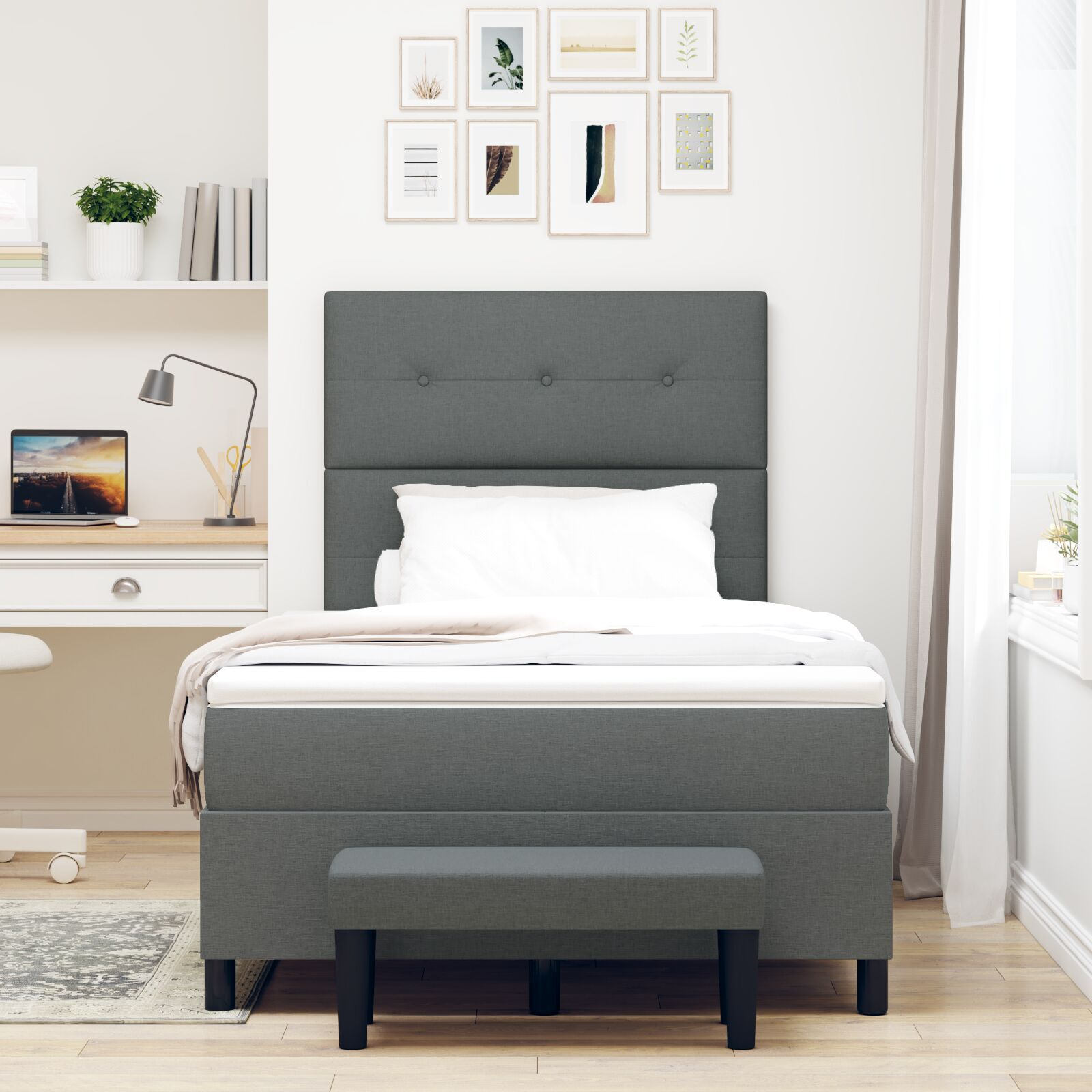 vidaXL Pat cu arcuri cu saltea Gri închis 120 x 190 cm țesătură vidaXL Pat cu arcuri cu saltea Gri închis 120 x 190 cm țesătură