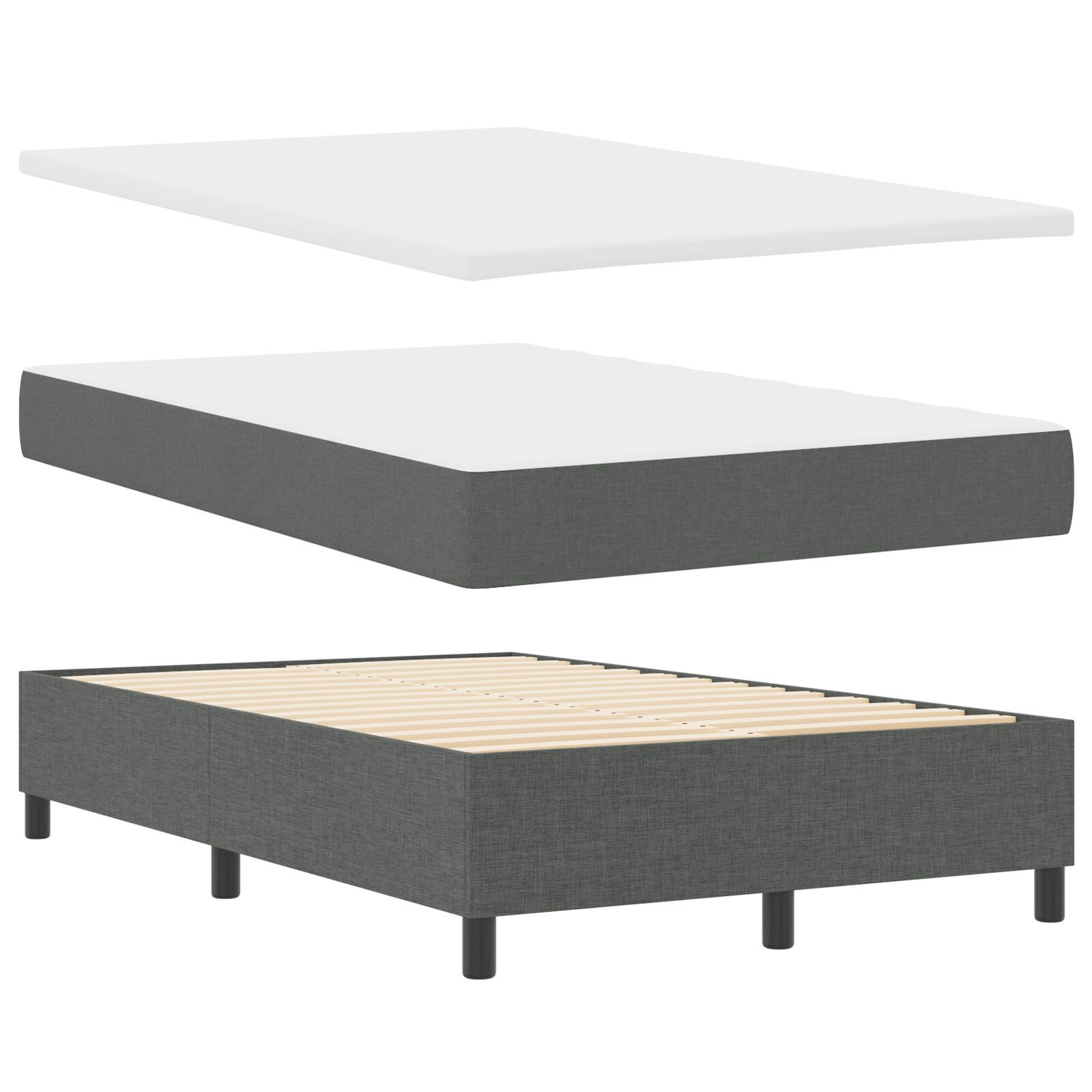 vidaXL Pat cu arcuri cu saltea Gri închis 120 x 190 cm țesătură vidaXL Pat cu arcuri cu saltea Gri închis 120 x 190 cm țesătură