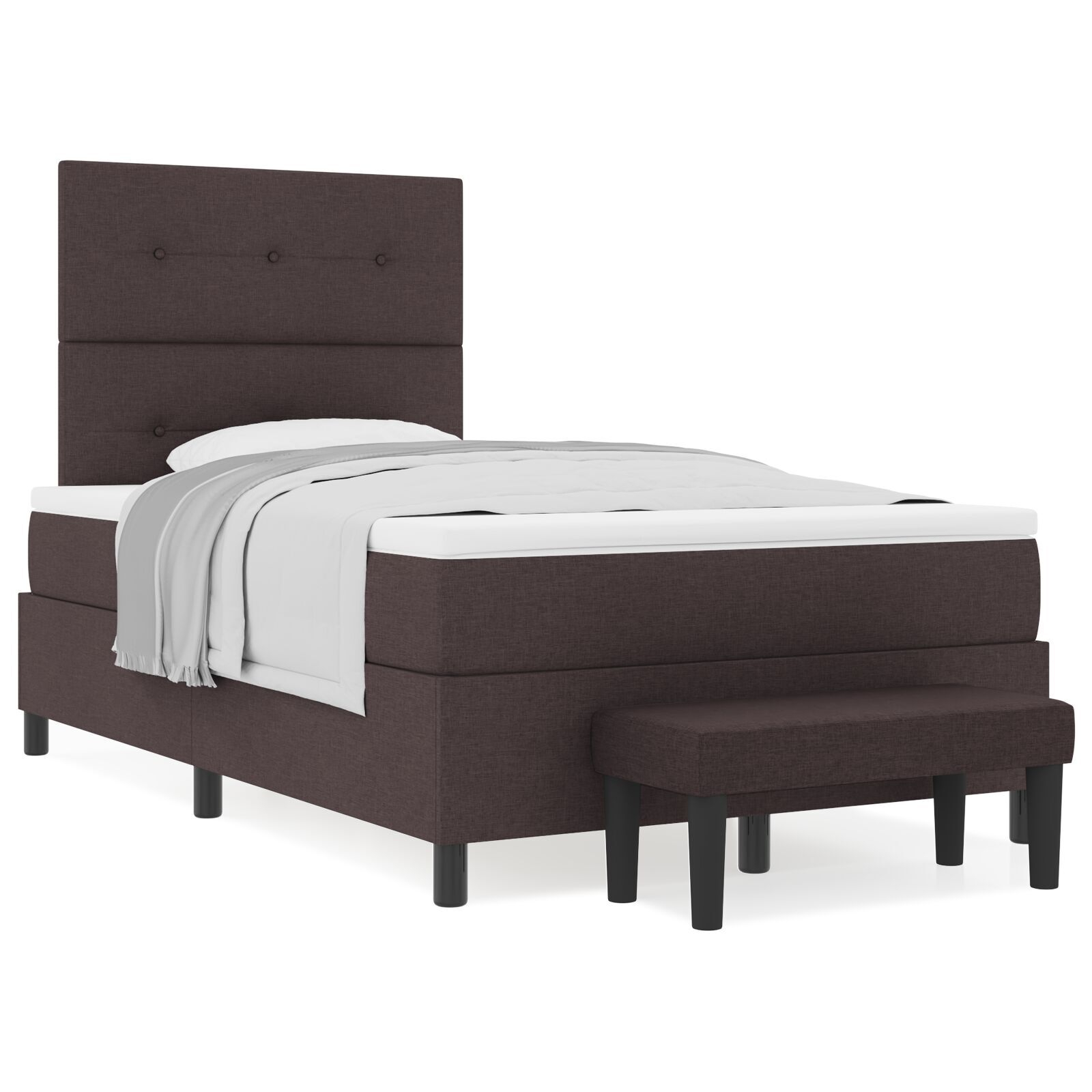 vidaXL Pat cu arcuri cu saltea Maro închis 120 x 200 cm țesătură vidaXL Pat cu arcuri cu saltea Maro închis 120 x 200 cm țesătură