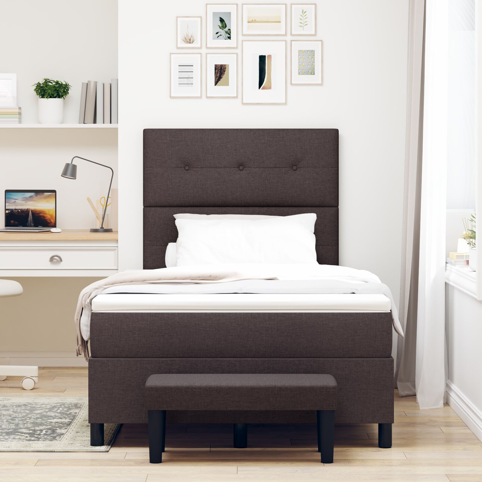 vidaXL Pat cu arcuri cu saltea Maro închis 120 x 200 cm țesătură vidaXL Pat cu arcuri cu saltea Maro închis 120 x 200 cm țesătură