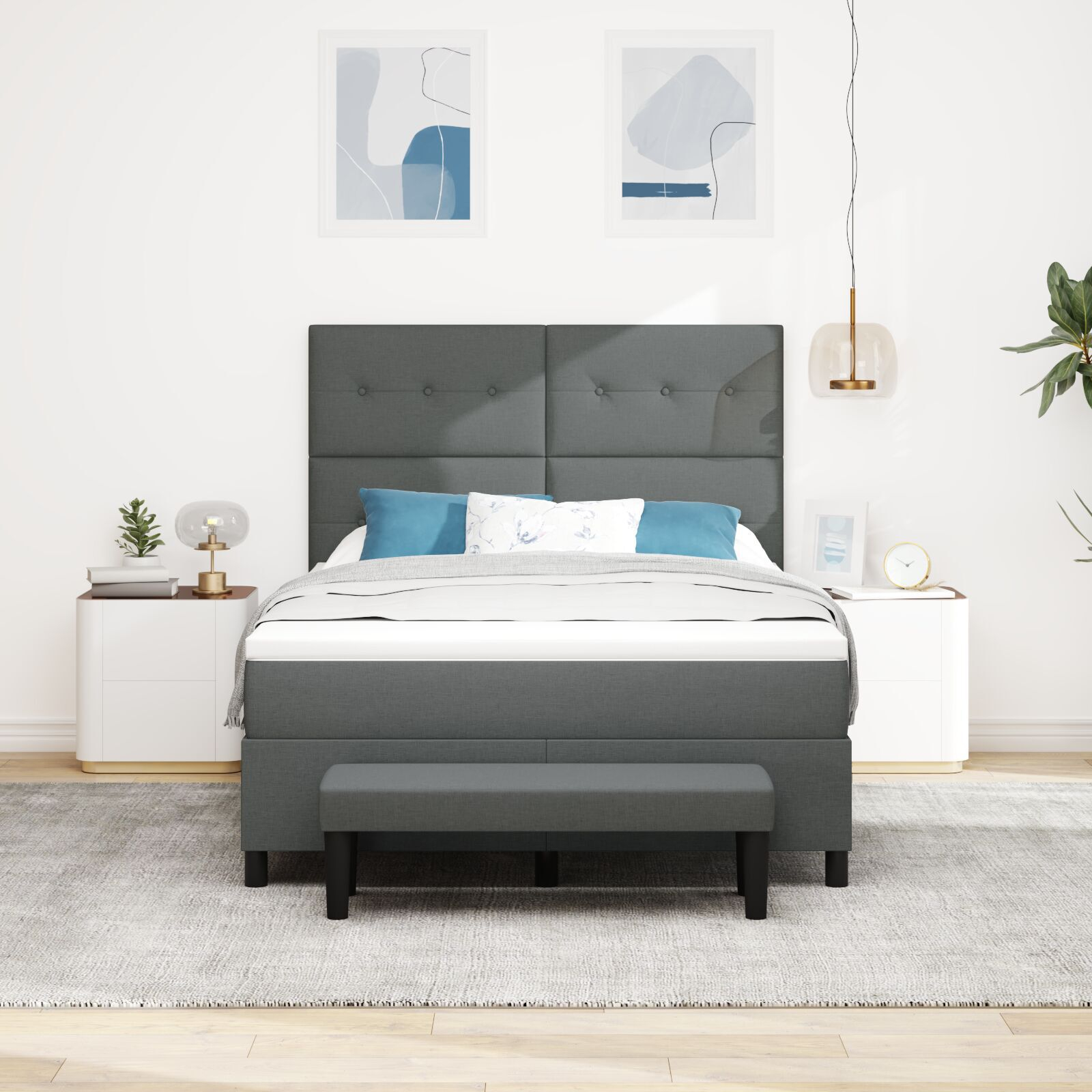 vidaXL Pat cu arcuri cu saltea Gri închis 160 x 200 cm țesătură vidaXL Pat cu arcuri cu saltea Gri închis 160 x 200 cm țesătură