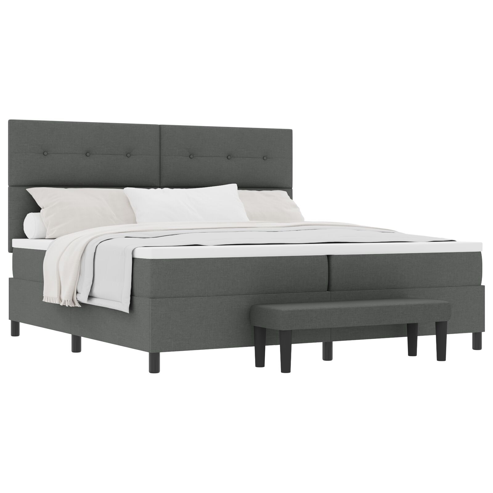 vidaXL Pat cu arcuri cu saltea Gri închis 200 x 200 cm țesătură vidaXL Pat cu arcuri cu saltea Gri închis 200 x 200 cm țesătură