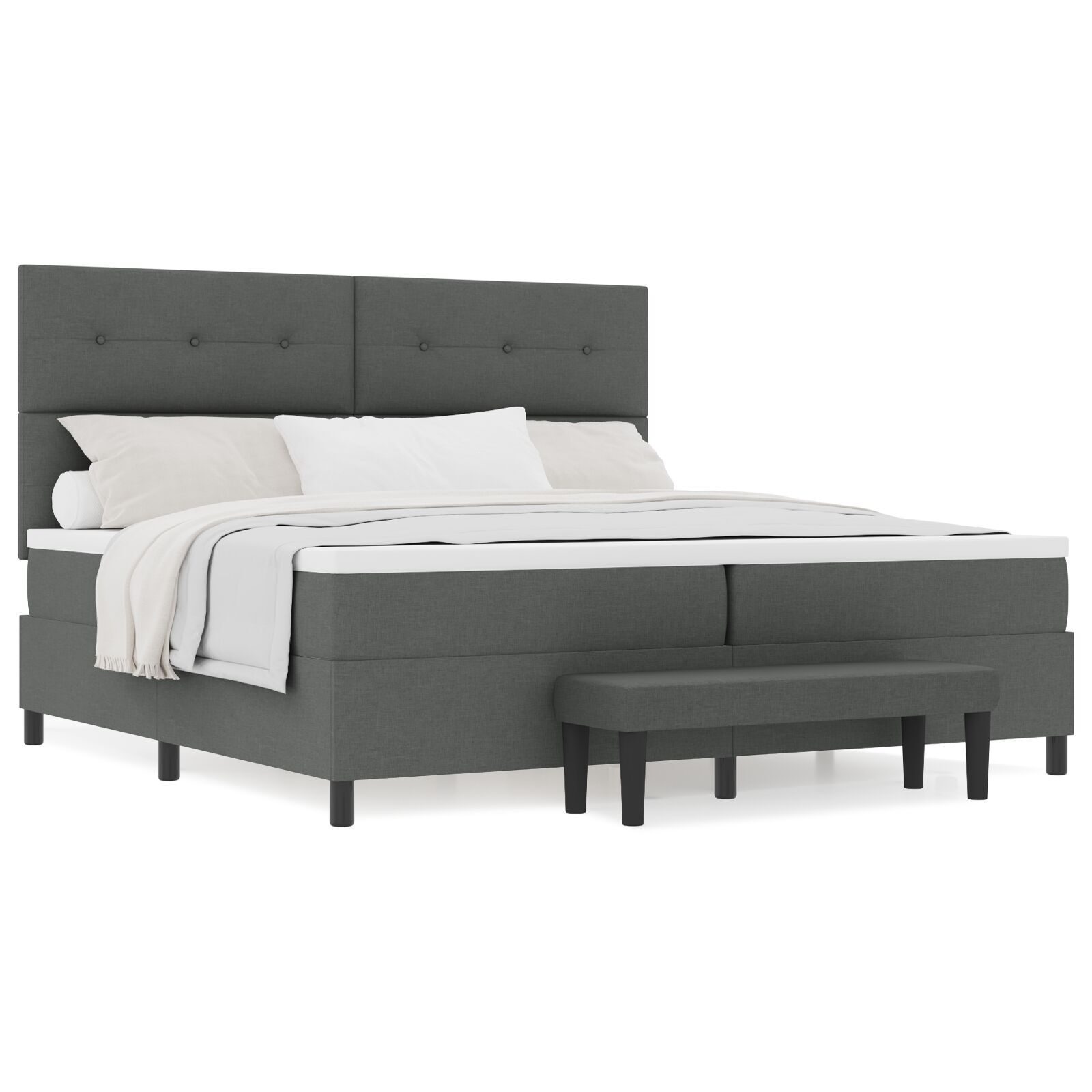 vidaXL Pat cu arcuri cu saltea Gri închis 200 x 200 cm țesătură vidaXL Pat cu arcuri cu saltea Gri închis 200 x 200 cm țesătură