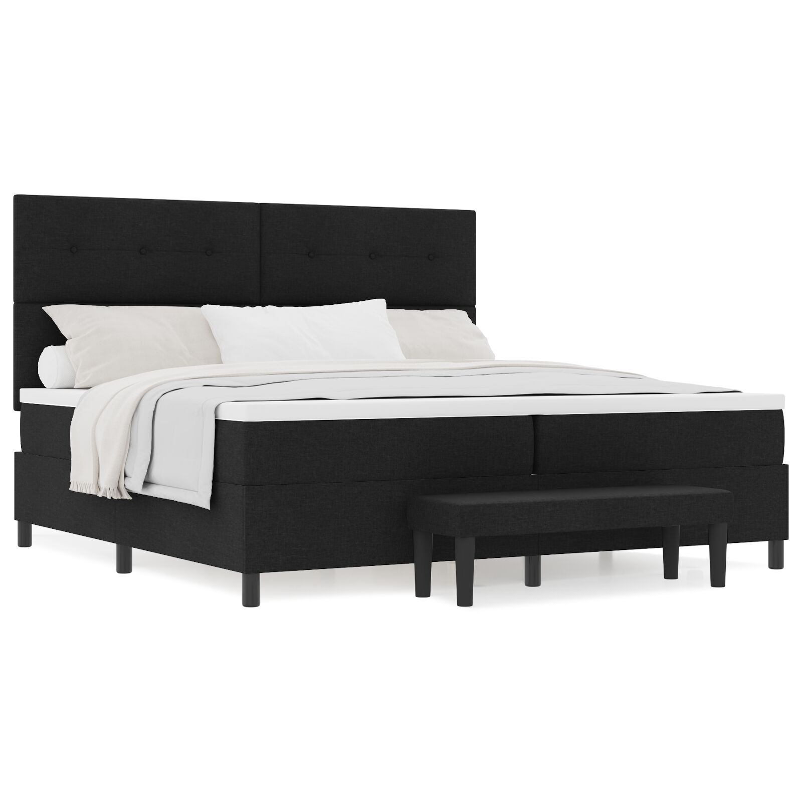 vidaXL Pat cu arcuri cu saltea Negru 200 x 200 cm țesătură vidaXL Pat cu arcuri cu saltea Negru 200 x 200 cm țesătură