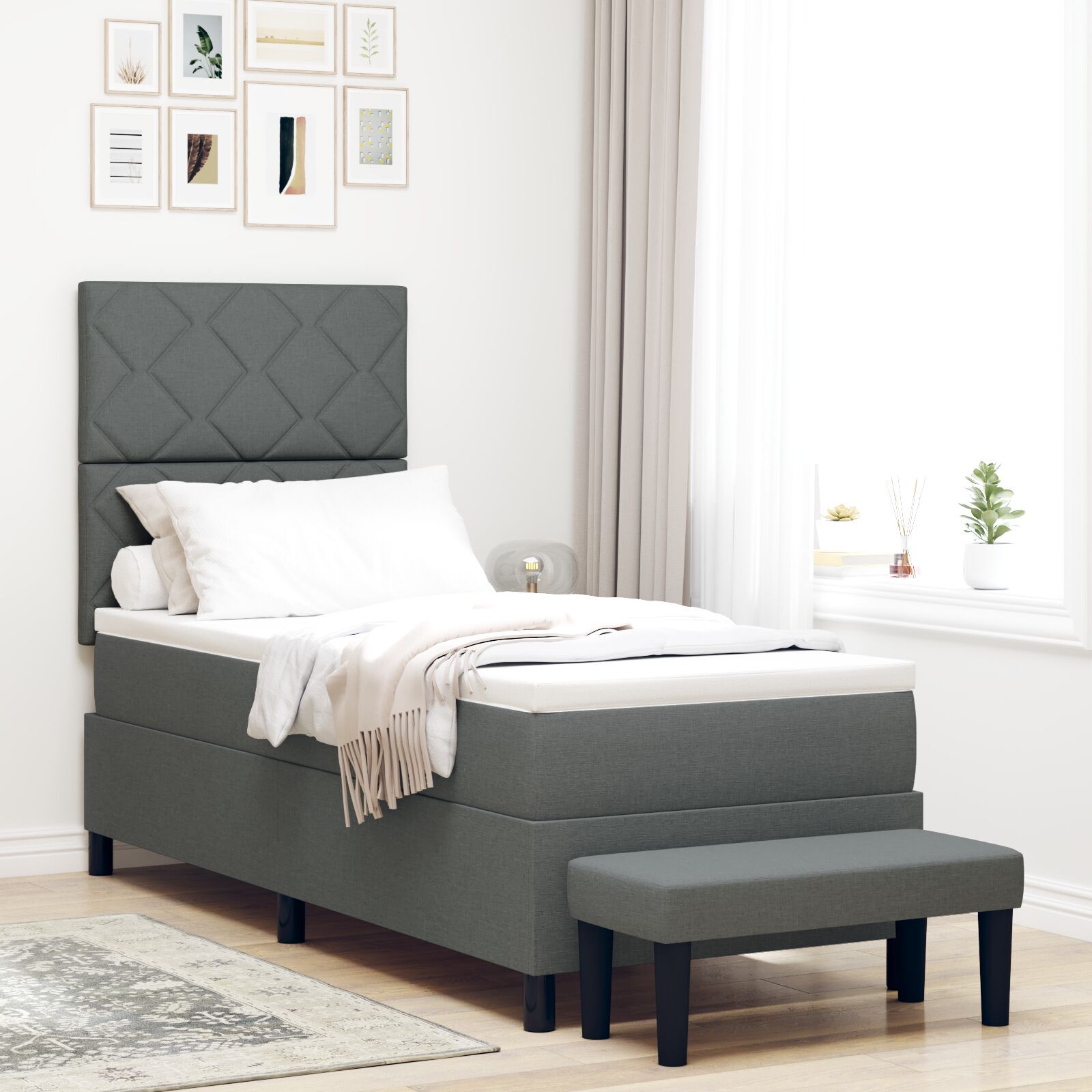 vidaXL Pat cu arcuri cu saltea Gri închis 80 x 200 cm țesătură vidaXL Pat cu arcuri cu saltea Gri închis 80 x 200 cm țesătură
