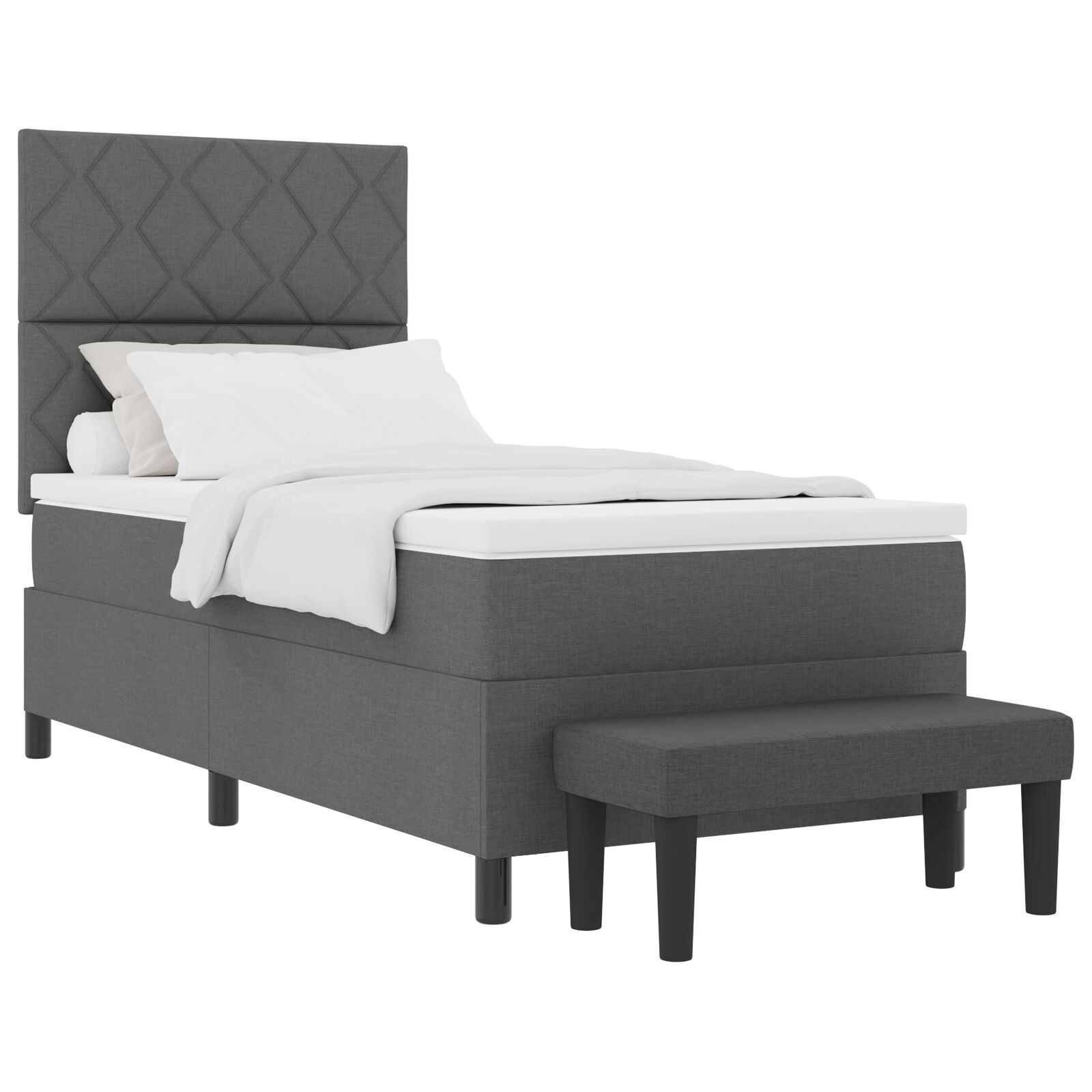 vidaXL Pat cu arcuri cu saltea Gri închis 90 x 190 cm țesătură vidaXL Pat cu arcuri cu saltea Gri închis 90 x 190 cm țesătură