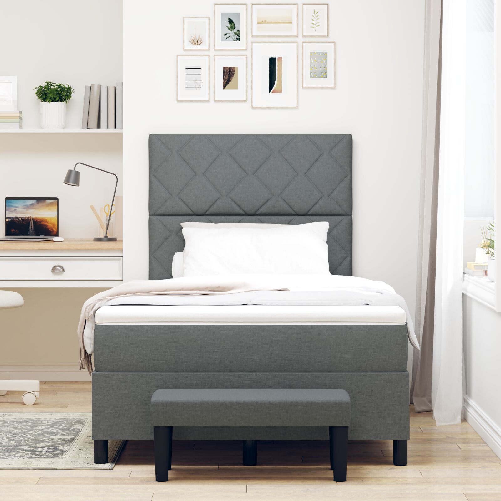 vidaXL Pat cu arcuri cu saltea Gri închis 120 x 190 cm țesătură vidaXL Pat cu arcuri cu saltea Gri închis 120 x 190 cm țesătură