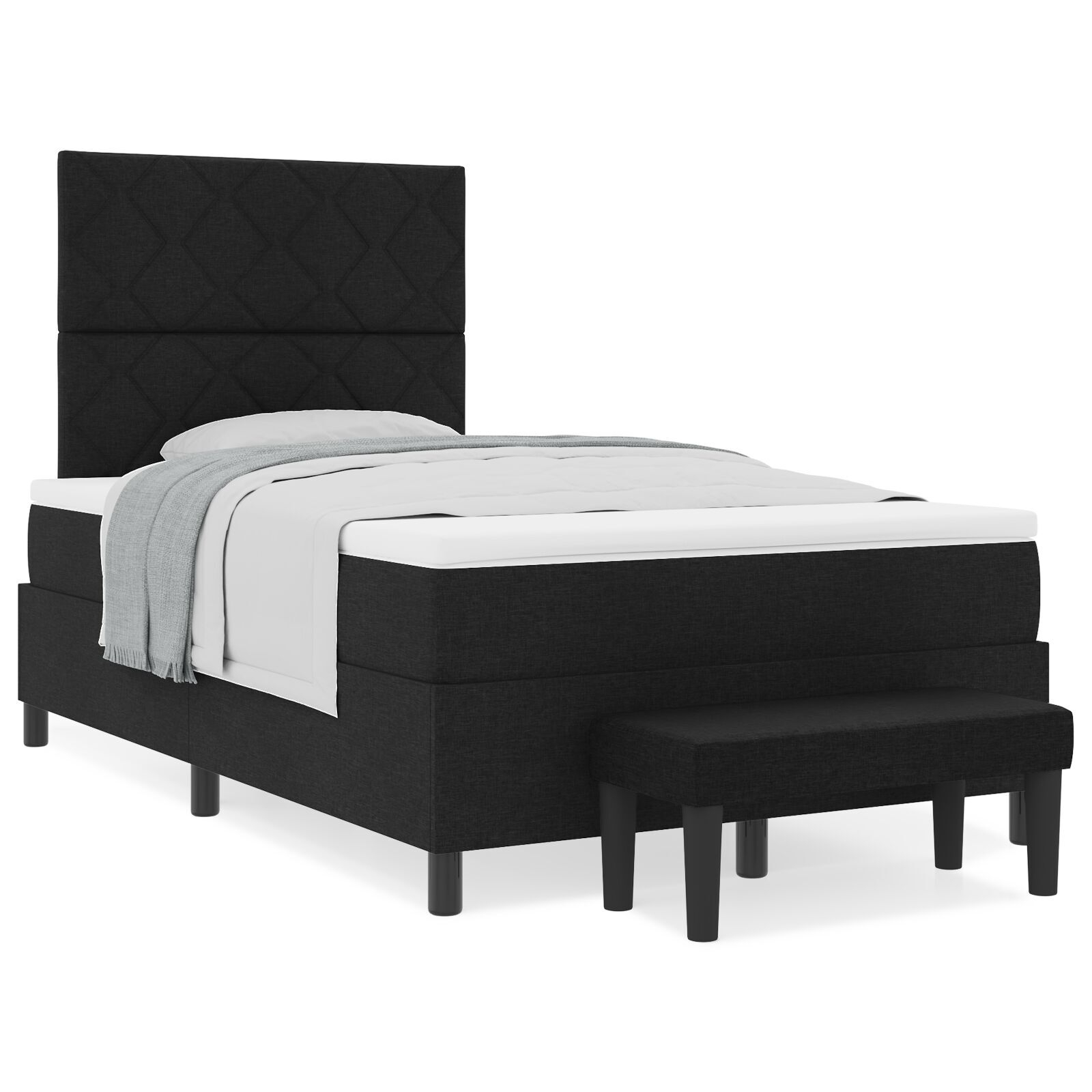 vidaXL Pat cu arcuri cu saltea Negru 120 x 190 cm țesătură vidaXL Pat cu arcuri cu saltea Negru 120 x 190 cm țesătură