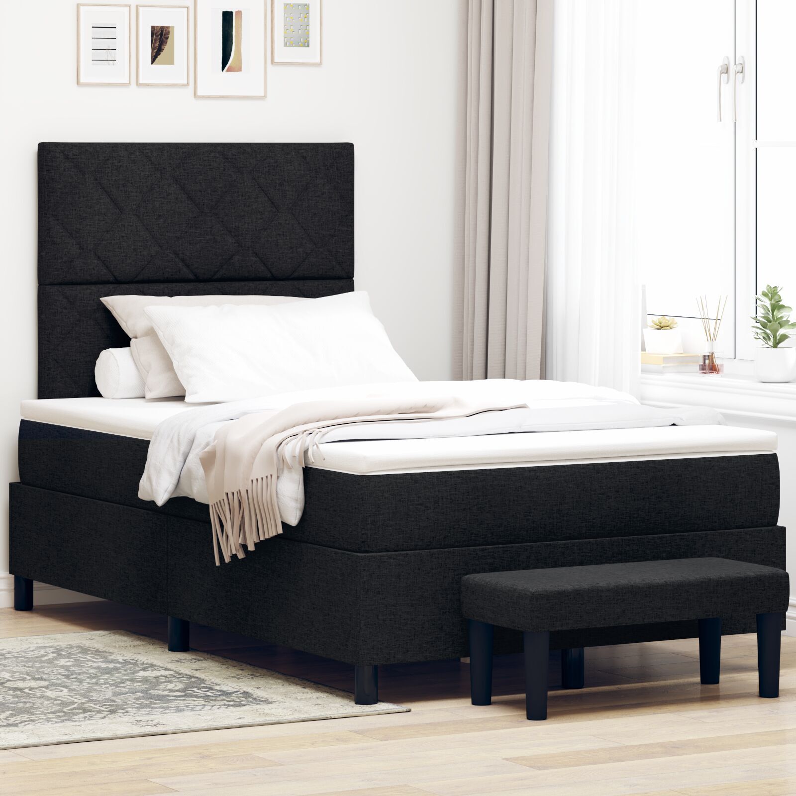 vidaXL Pat cu arcuri cu saltea Negru 120 x 190 cm țesătură vidaXL Pat cu arcuri cu saltea Negru 120 x 190 cm țesătură