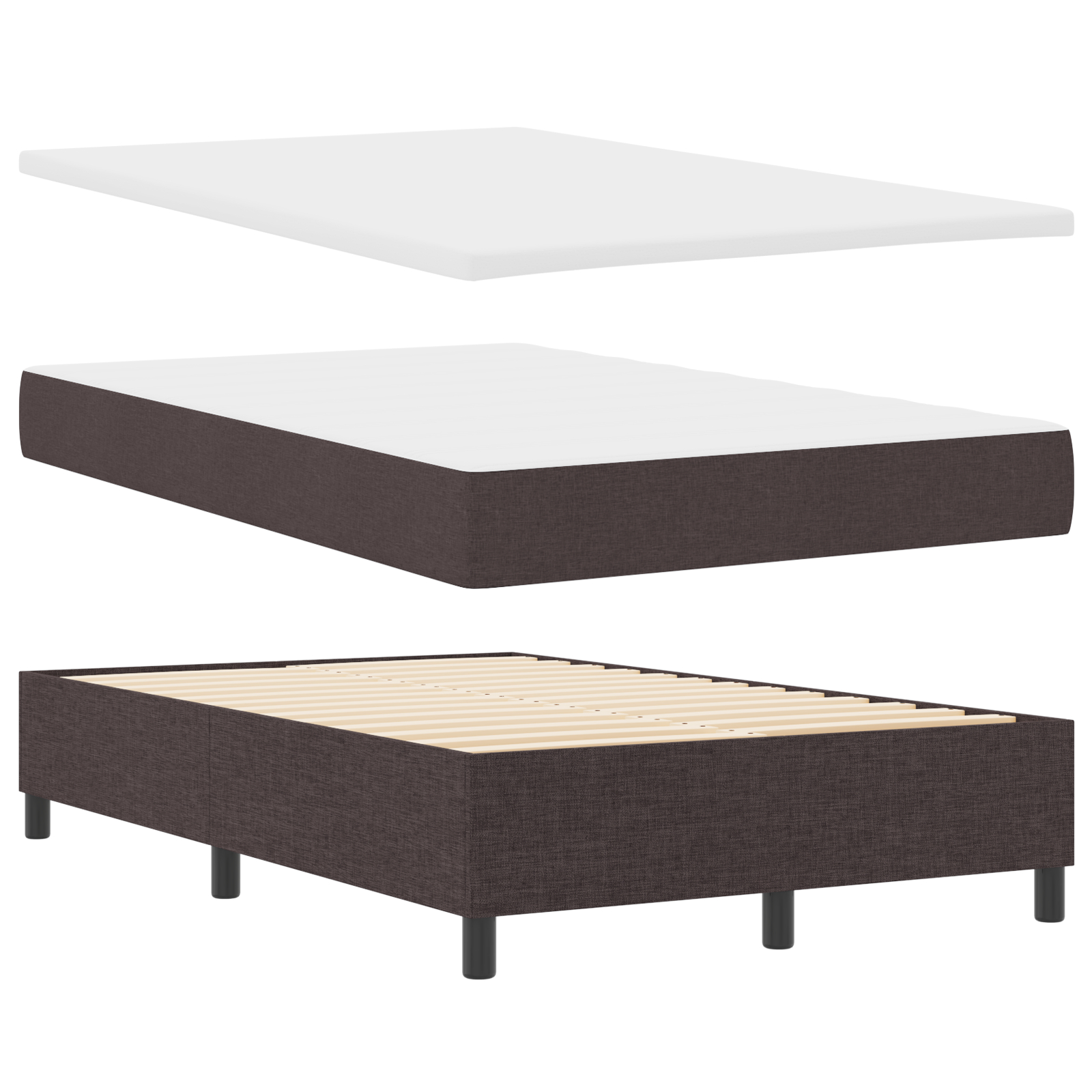 vidaXL Pat cu arcuri cu saltea Maro închis 120 x 200 cm țesătură vidaXL Pat cu arcuri cu saltea Maro închis 120 x 200 cm țesătură