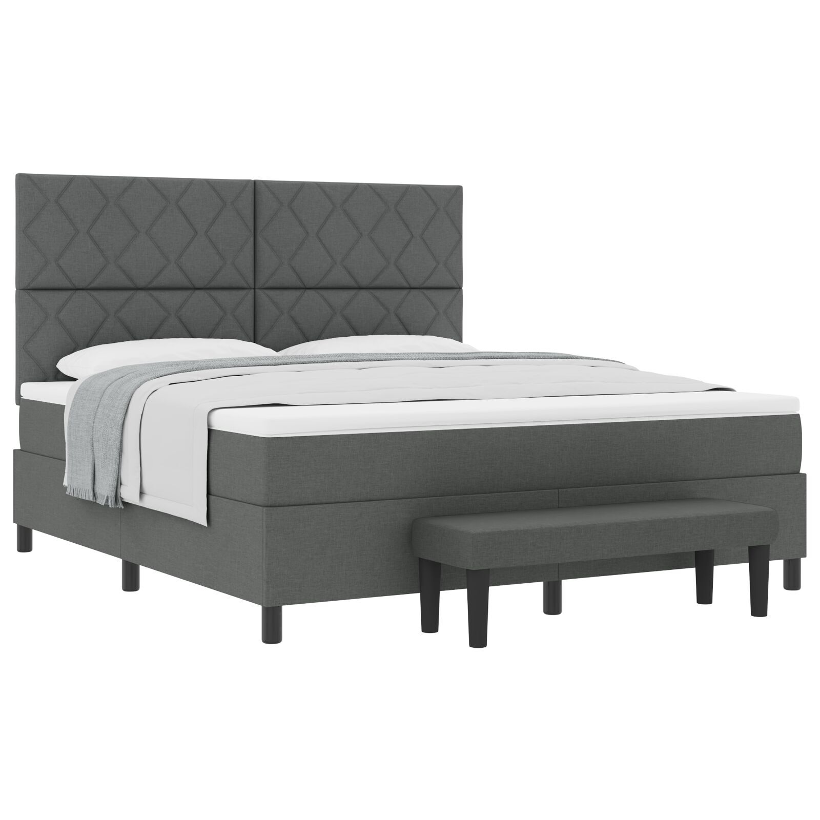 vidaXL Pat cu arcuri cu saltea Gri închis 180 x 200 cm țesătură vidaXL Pat cu arcuri cu saltea Gri închis 180 x 200 cm țesătură