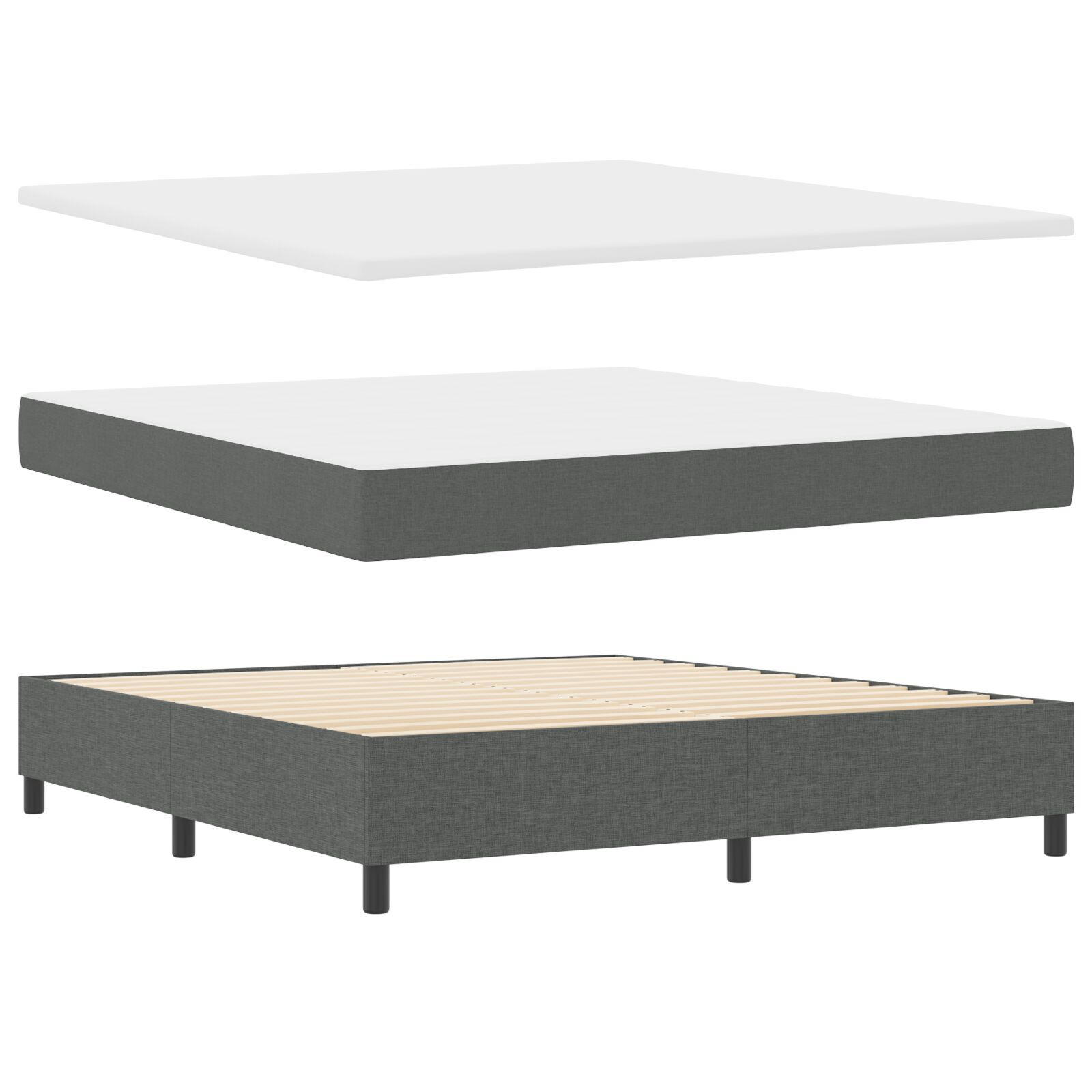 vidaXL Pat cu arcuri cu saltea Gri închis 180 x 200 cm țesătură vidaXL Pat cu arcuri cu saltea Gri închis 180 x 200 cm țesătură