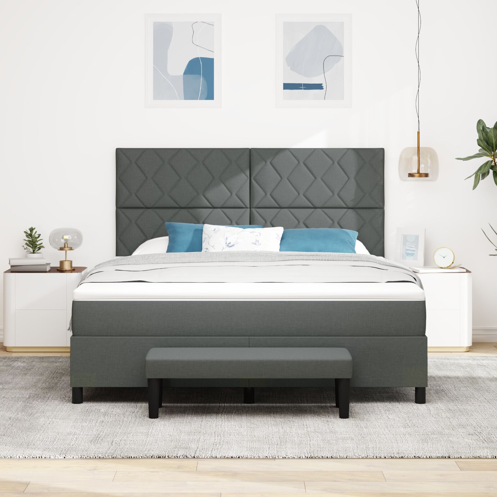 vidaXL Pat cu arcuri cu saltea Gri închis 180 x 200 cm țesătură vidaXL Pat cu arcuri cu saltea Gri închis 180 x 200 cm țesătură