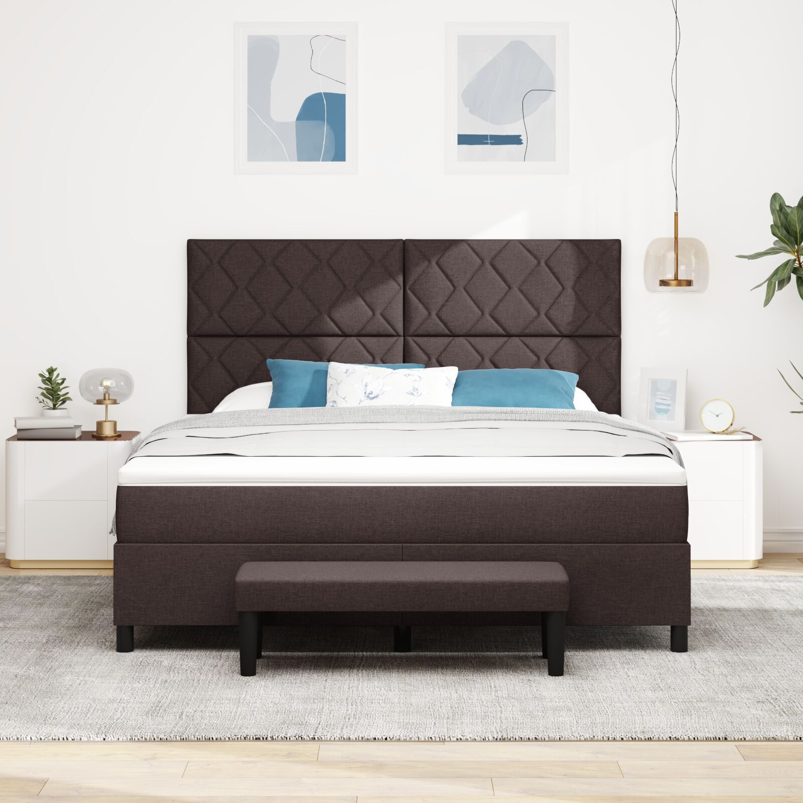 vidaXL Pat cu arcuri cu saltea Maro închis 180 x 200 cm țesătură vidaXL Pat cu arcuri cu saltea Maro închis 180 x 200 cm țesătură