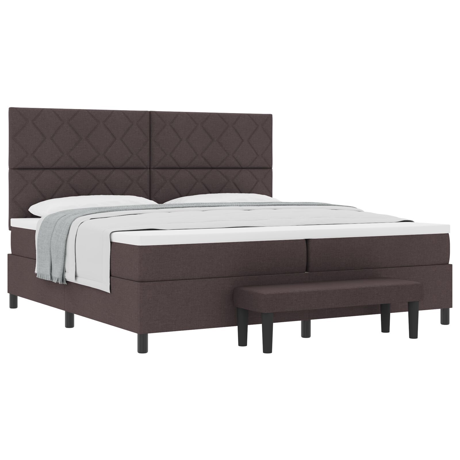vidaXL Pat cu arcuri cu saltea Maro închis 200 x 200 cm țesătură vidaXL Pat cu arcuri cu saltea Maro închis 200 x 200 cm țesătură