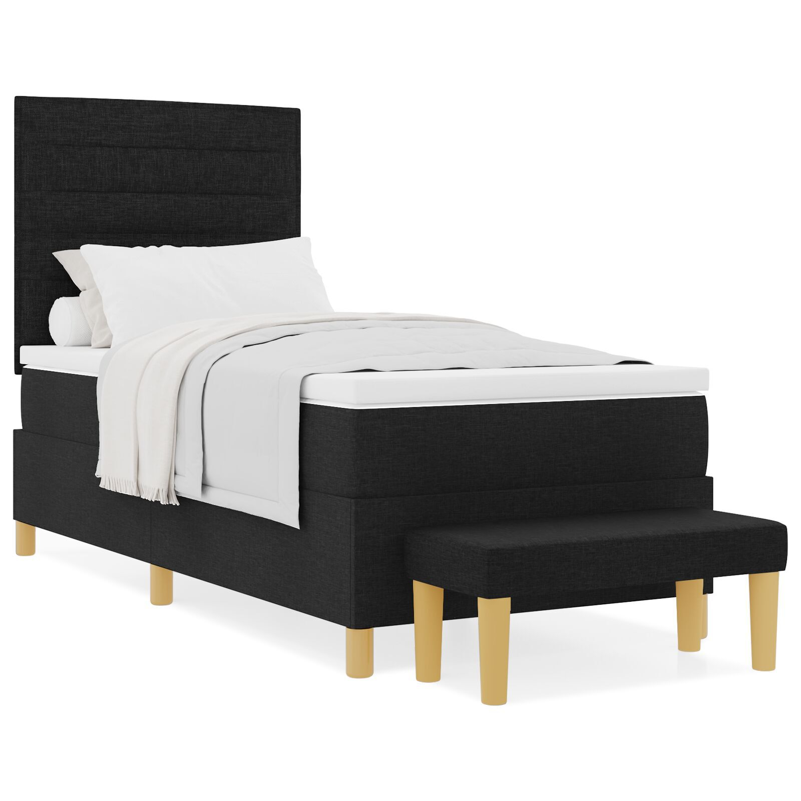 vidaXL Pat cu arcuri cu saltea Negru 100 x 200 cm țesătură vidaXL Pat cu arcuri cu saltea Negru 100 x 200 cm țesătură