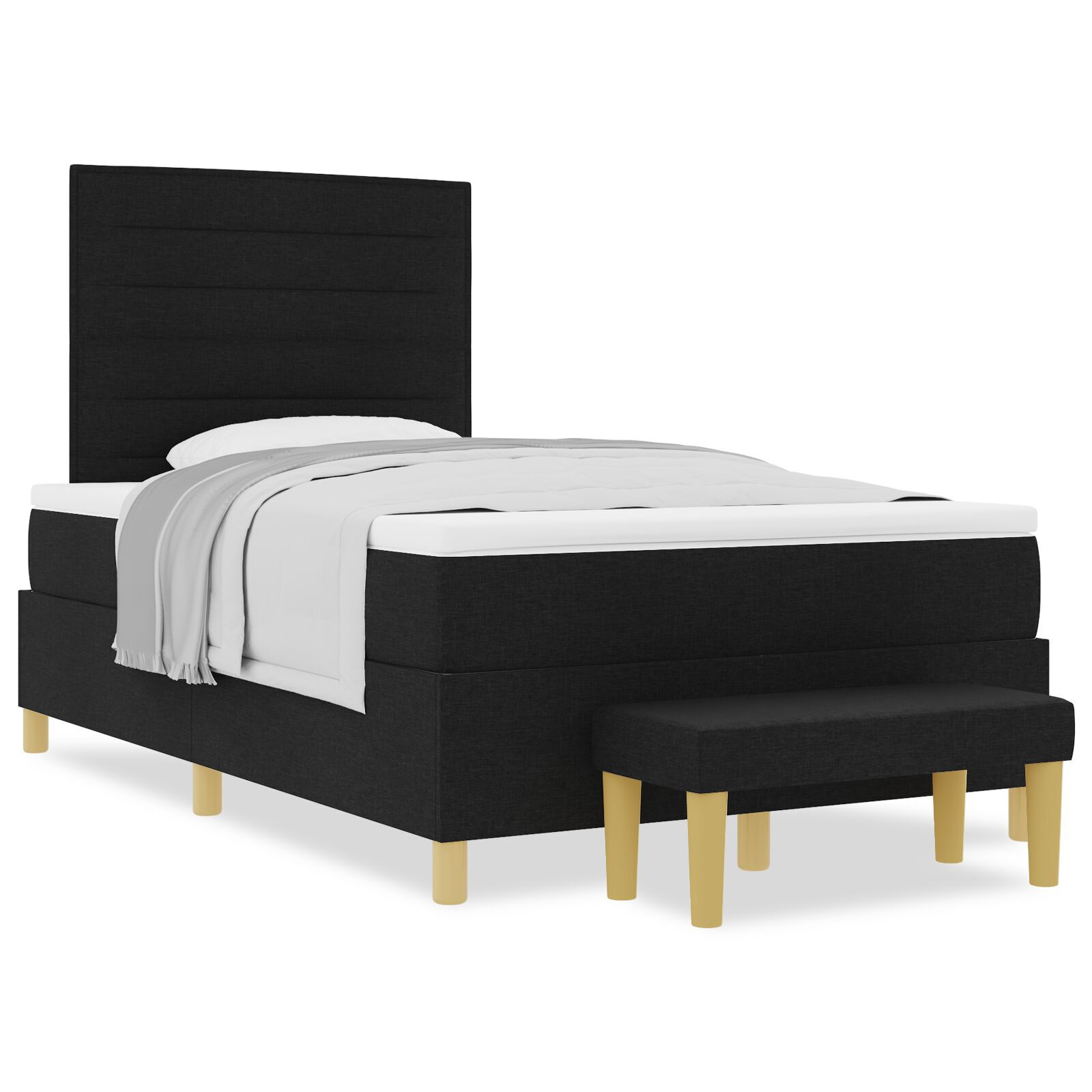 vidaXL Pat cu arcuri cu saltea Negru 120 x 200 cm țesătură vidaXL Pat cu arcuri cu saltea Negru 120 x 200 cm țesătură