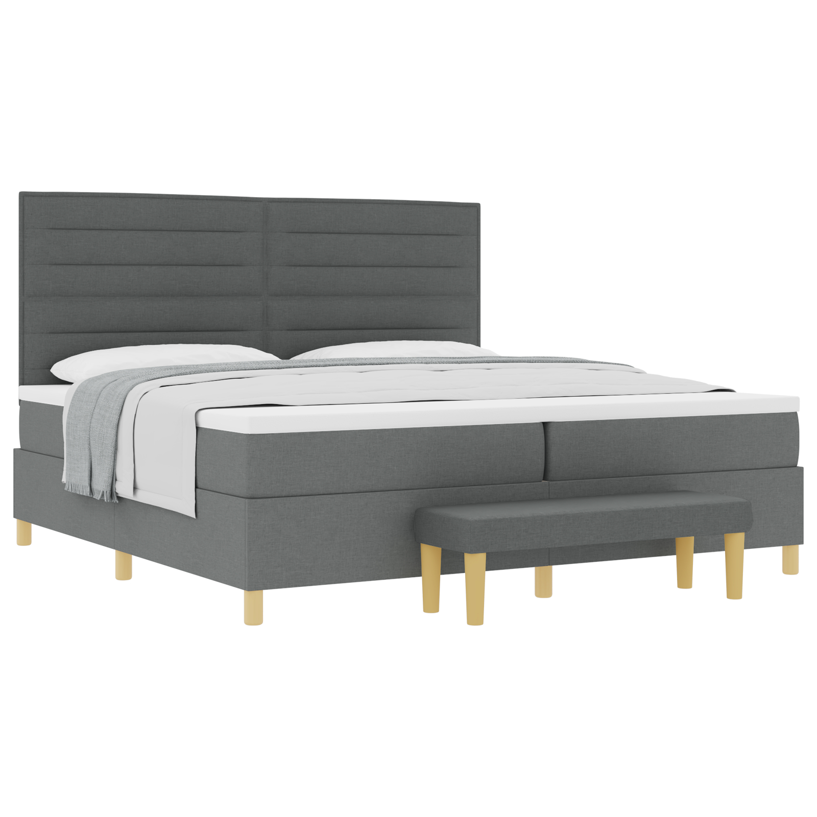 Pat Box Spring vidaXL cu Saltea și Bancă Gri Închis 200x200 cm Fabricat