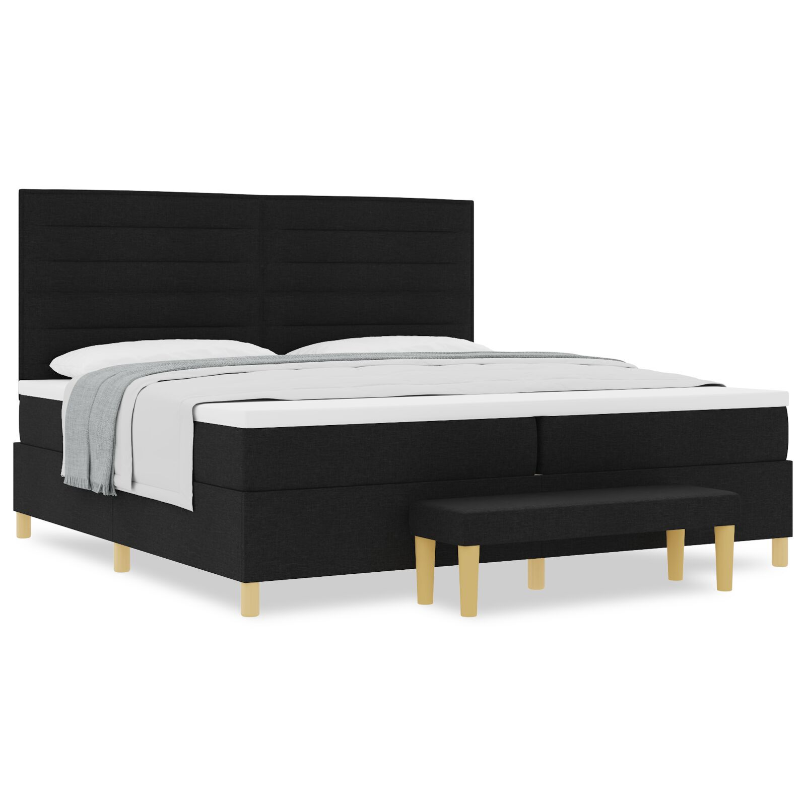 vidaXL Pat cu arcuri cu saltea Negru 200 x 200 cm țesătură vidaXL Pat cu arcuri cu saltea Negru 200 x 200 cm țesătură