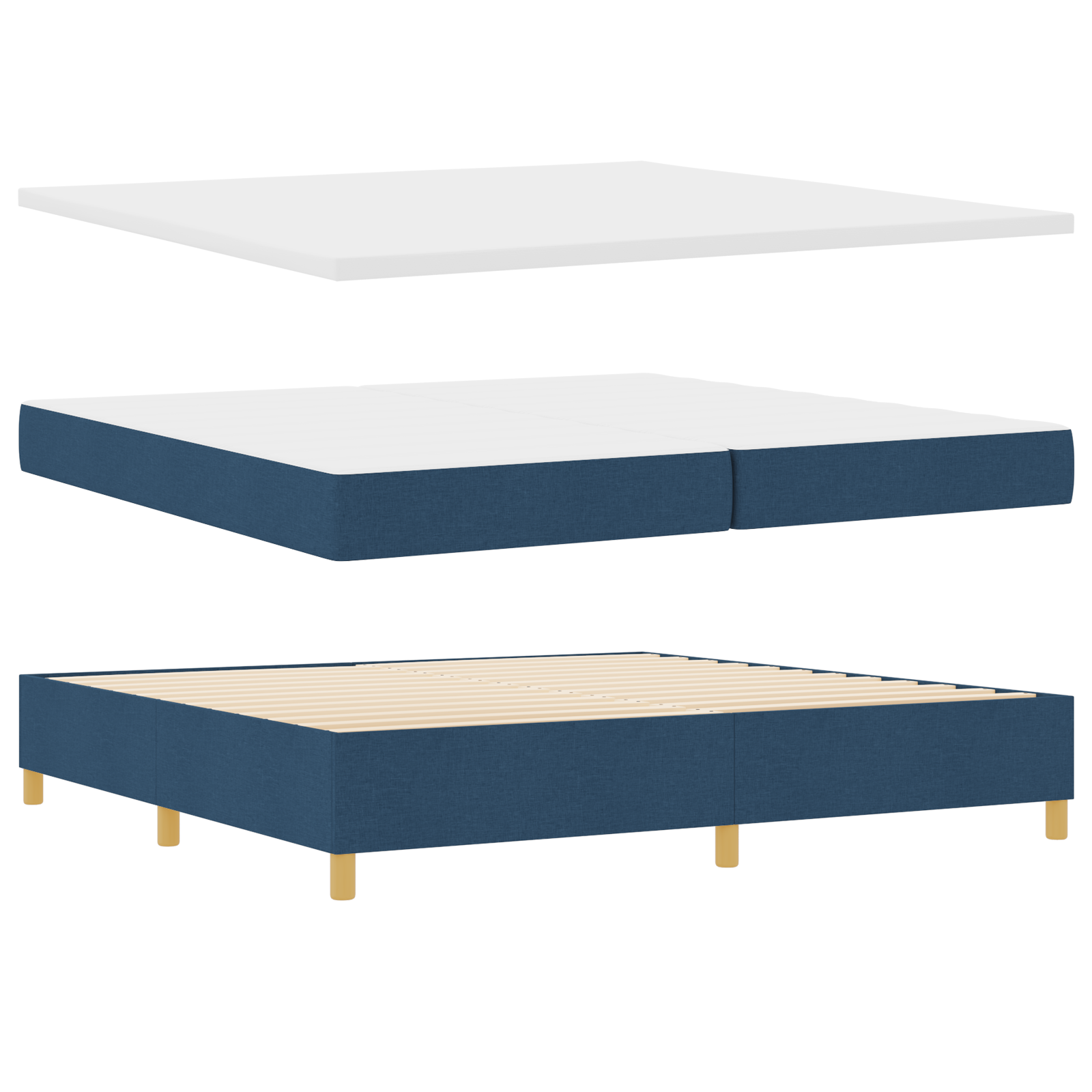 Pat cu somieră vidaXL cu saltea și băncuță Albastru 200x200 cm Material Pat cu somieră vidaXL cu saltea și băncuță Albastru 200x200 cm Material