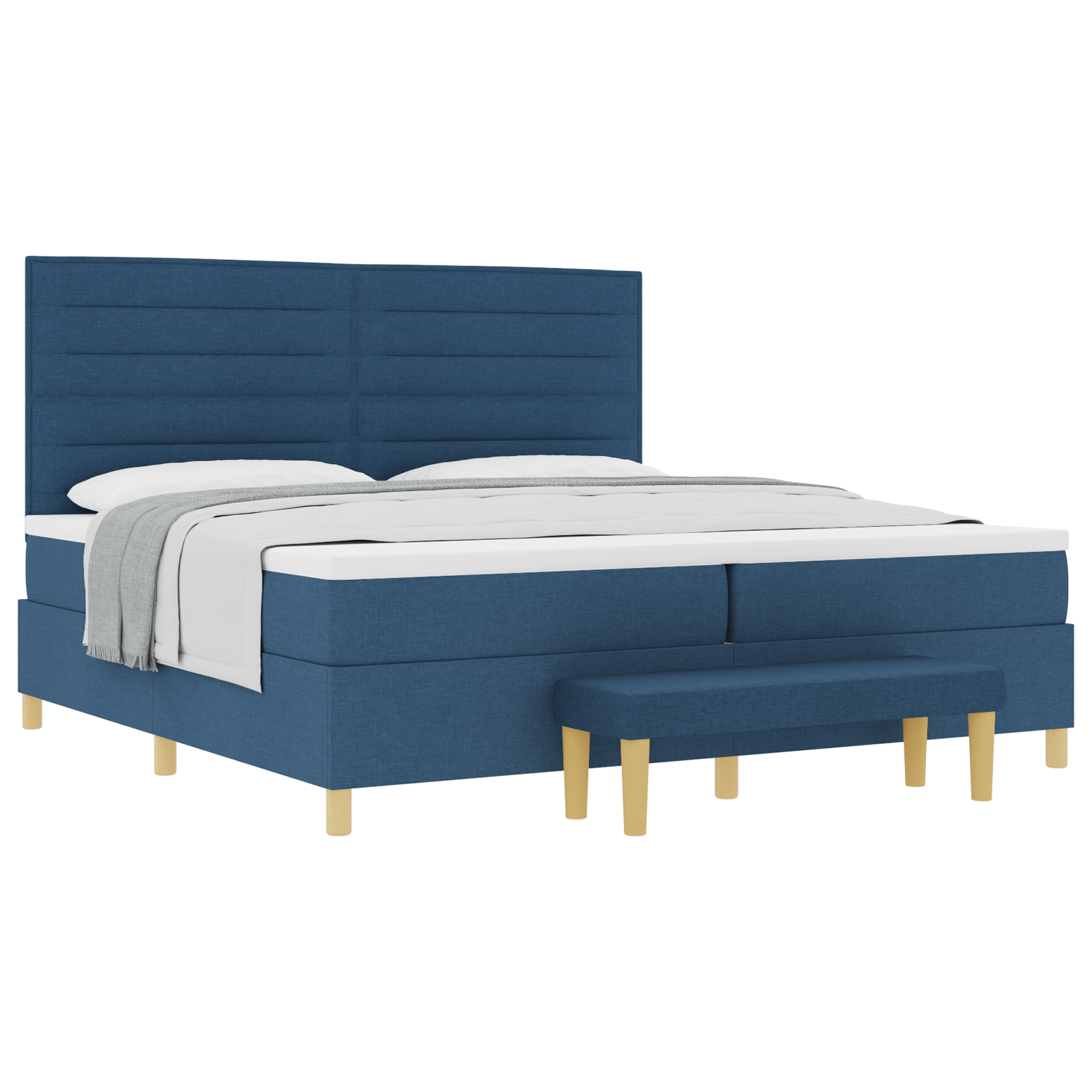 Pat cu somieră vidaXL cu saltea și băncuță Albastru 200x200 cm Material Pat cu somieră vidaXL cu saltea și băncuță Albastru 200x200 cm Material