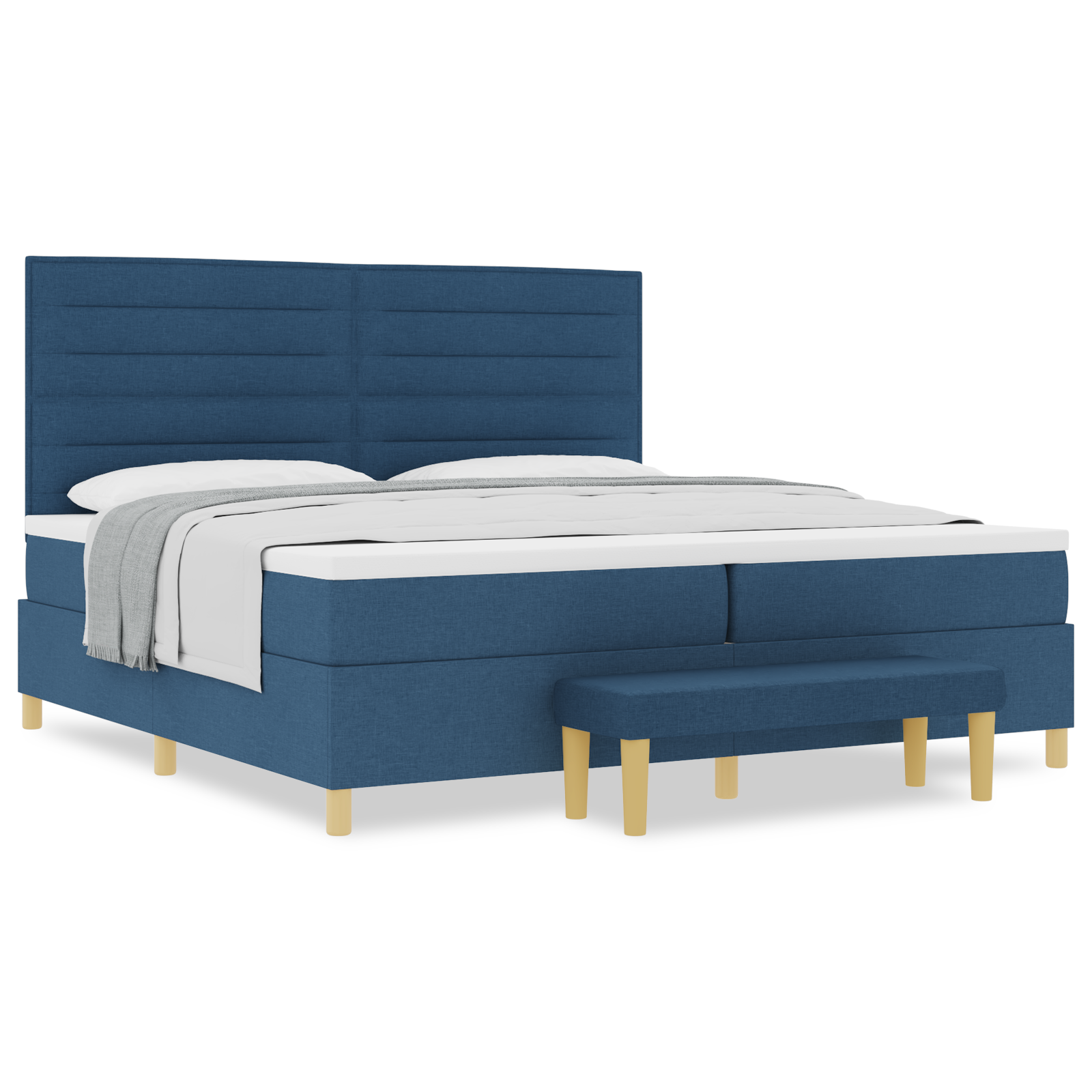Pat cu somieră vidaXL cu saltea și băncuță Albastru 200x200 cm Material Pat cu somieră vidaXL cu saltea și băncuță Albastru 200x200 cm Material