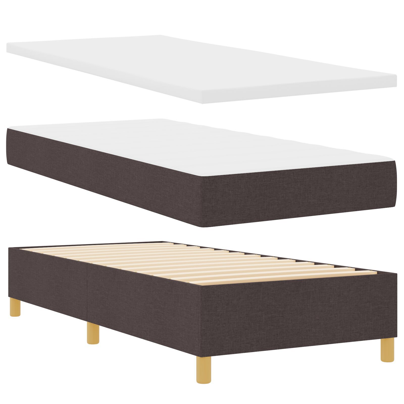Pat Box Spring vidaXL cu Saltea și Bancă Culoare Maro închis 90x200 cm Țesătură Pat Box Spring vidaXL cu Saltea și Bancă Culoare Maro închis 90x200 cm Țesătură