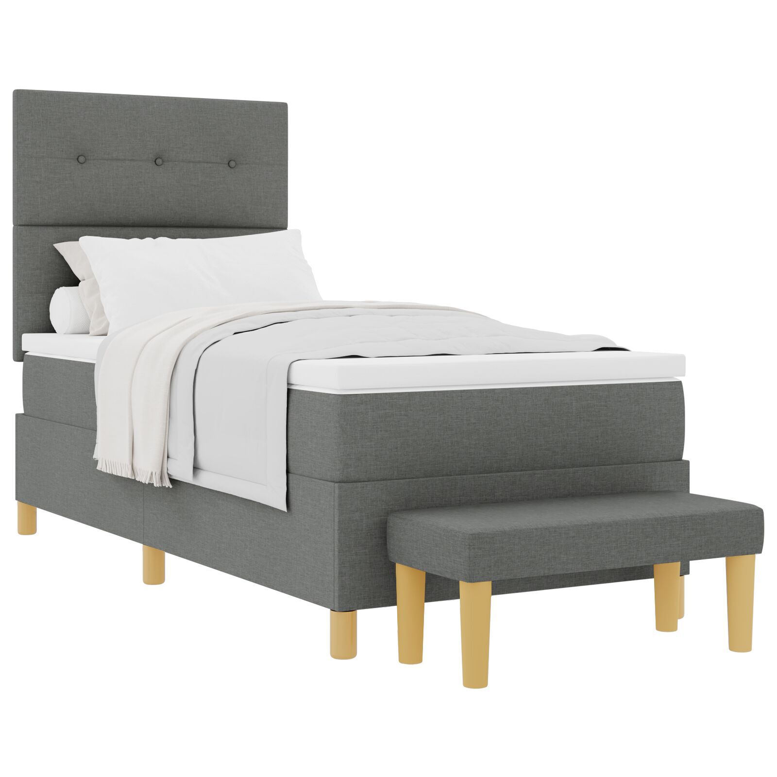 vidaXL Pat cu arcuri cu saltea Gri închis 100 x 200 cm țesătură vidaXL Pat cu arcuri cu saltea Gri închis 100 x 200 cm țesătură