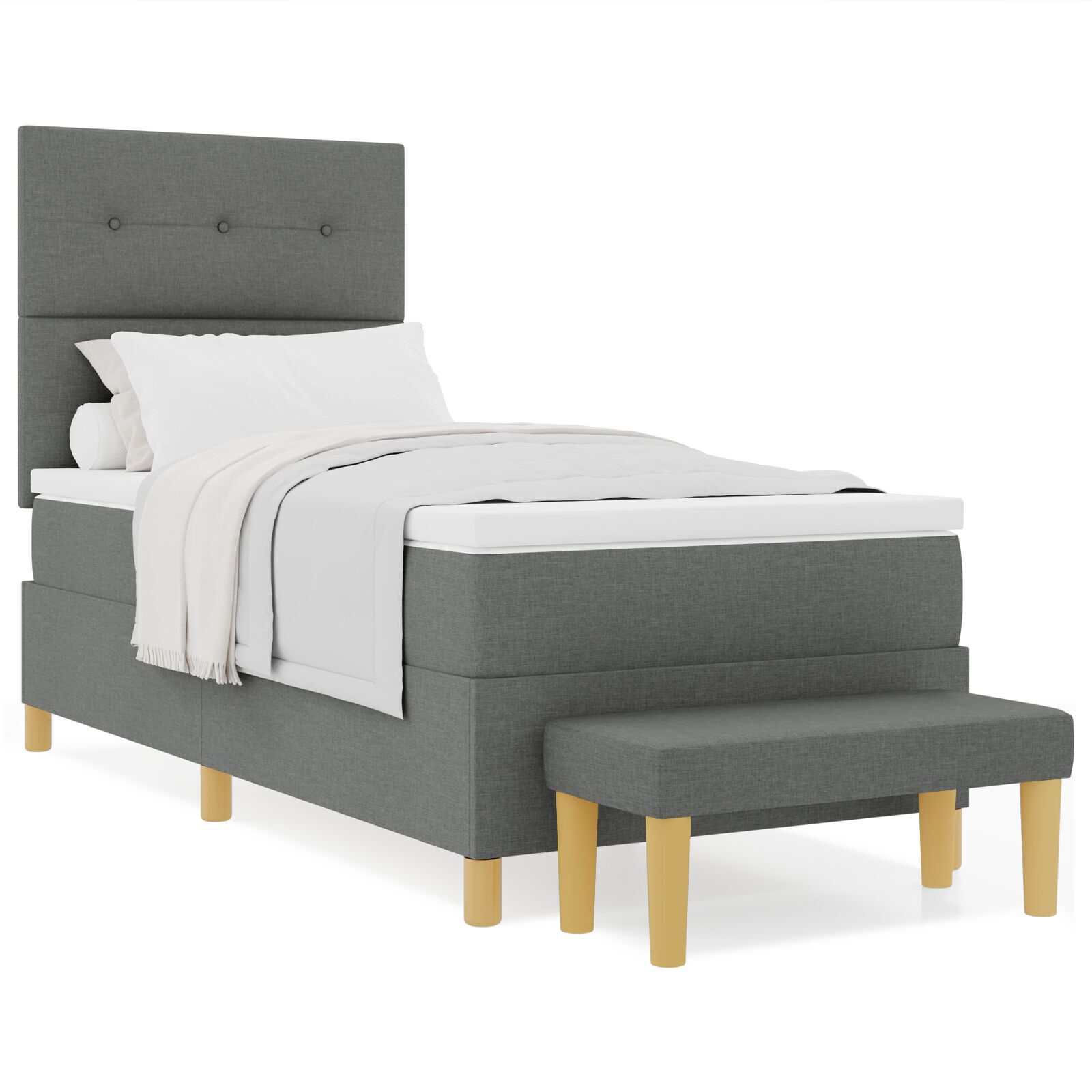 vidaXL Pat cu arcuri cu saltea Gri închis 100 x 200 cm țesătură vidaXL Pat cu arcuri cu saltea Gri închis 100 x 200 cm țesătură