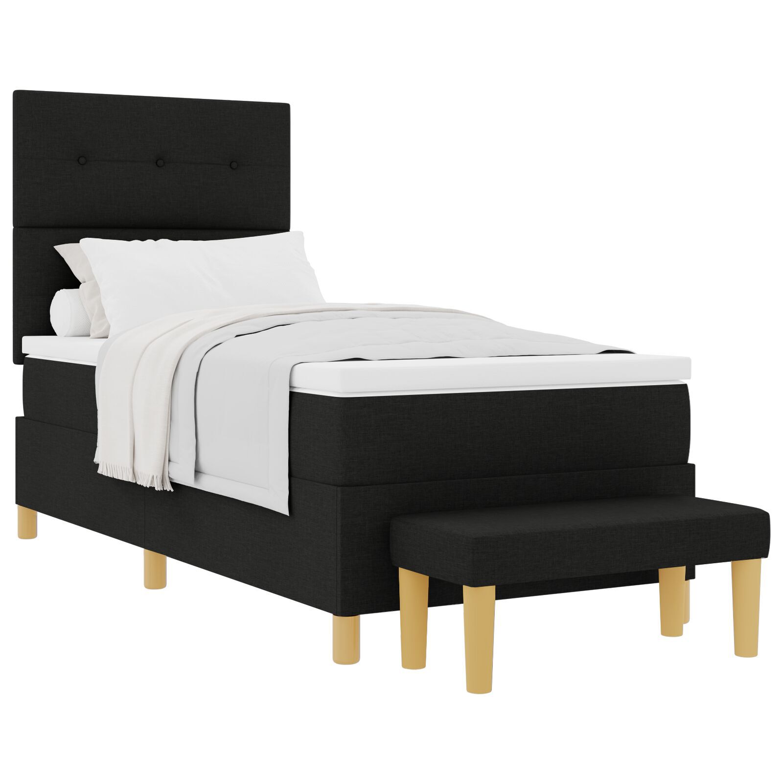 Pat box spring vidaXL cu saltea și bencă Negru 100x200 cm Țesătură Pat box spring vidaXL cu saltea și bencă Negru 100x200 cm Țesătură