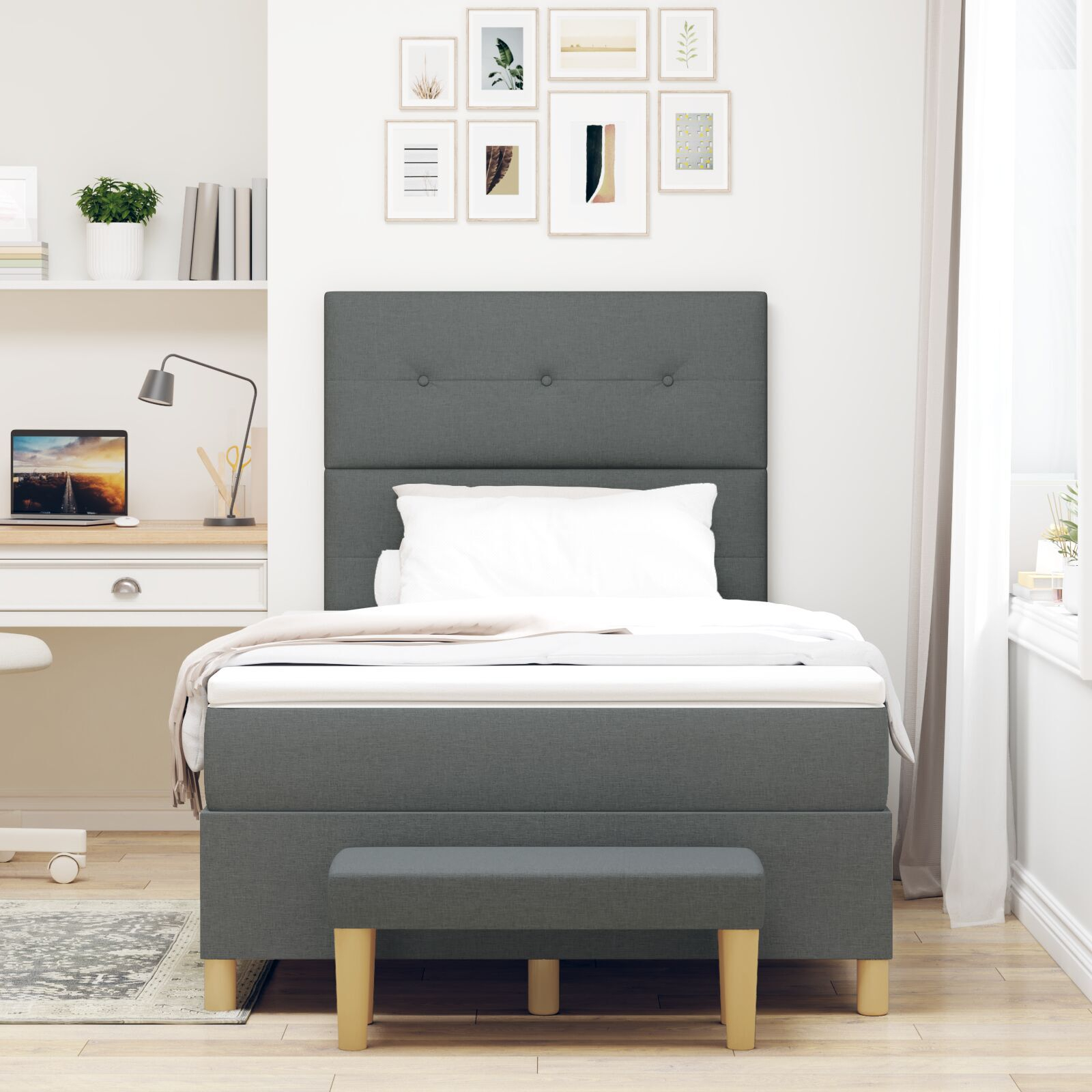 Pat cu saltea și bancă vidaXL Gri închis 120x200 cm Textil Pat cu saltea și bancă vidaXL Gri închis 120x200 cm Textil