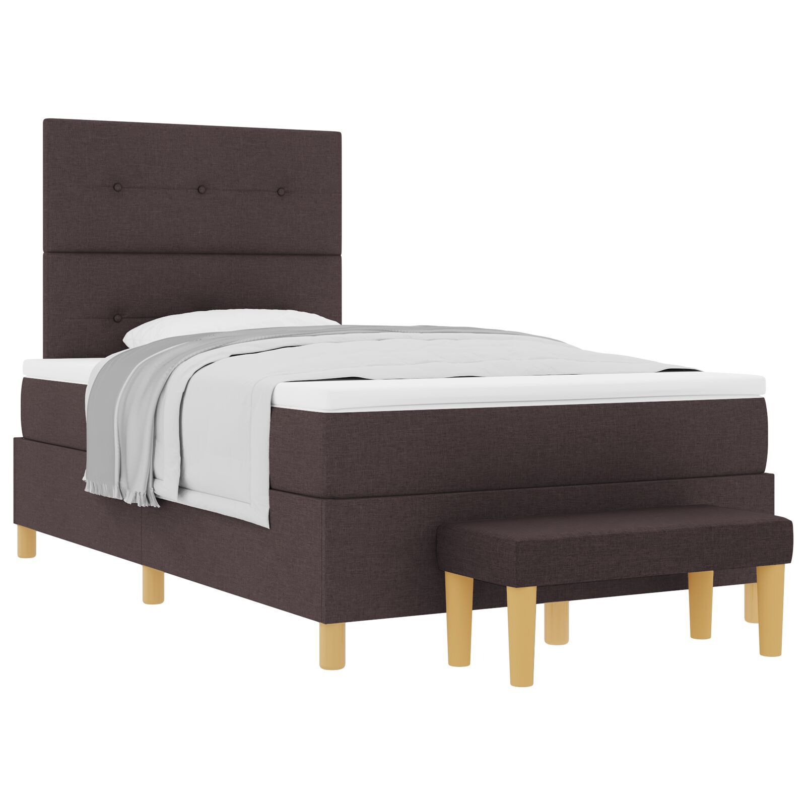 vidaXL Pat cu arcuri cu saltea Maro închis 120 x 200 cm țesătură vidaXL Pat cu arcuri cu saltea Maro închis 120 x 200 cm țesătură