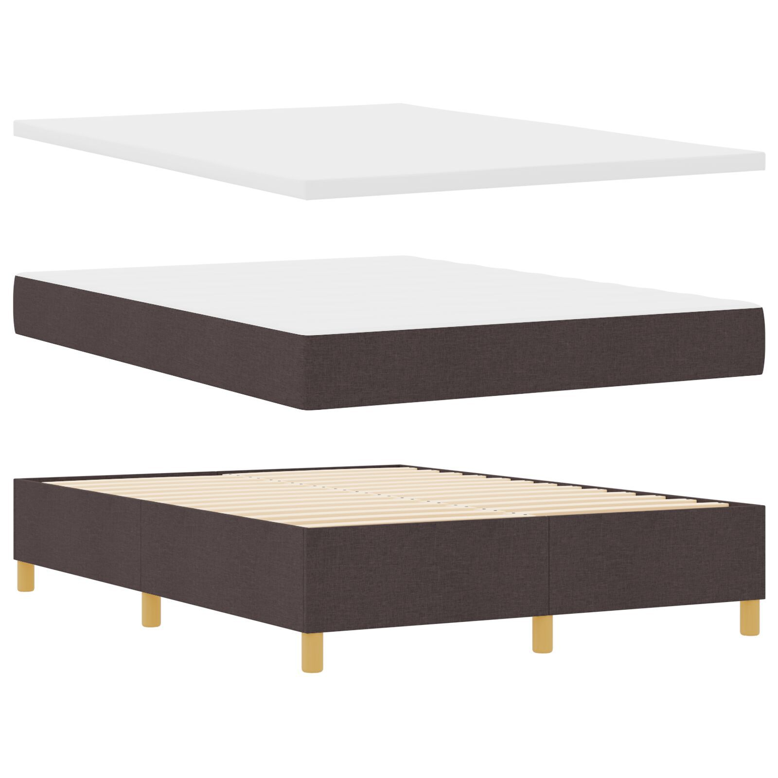 Pat cu arcuri Box Spring și saltea & băncuță vidaXL Maro închis 140x190 cm Material textil Pat cu arcuri Box Spring și saltea & băncuță vidaXL Maro închis 140x190 cm Material textil
