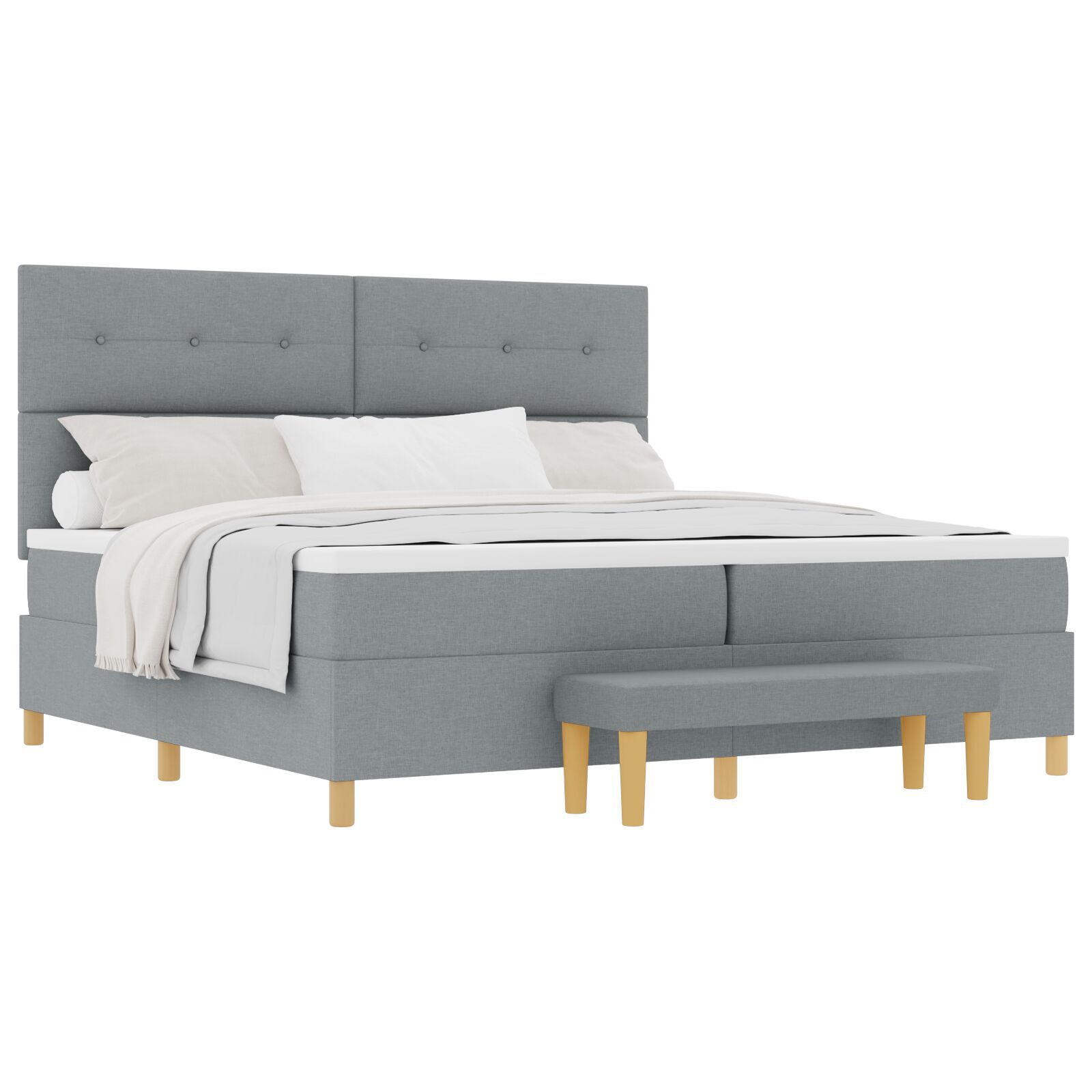 Pat Box Spring vidaXL cu Saltea și Bancă Gri deschis 200x200 cm Fabric Pat Box Spring vidaXL cu Saltea și Bancă Gri deschis 200x200 cm Fabric